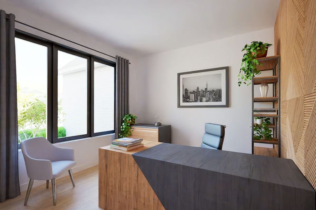 Wood, Gray, and a Desk That Means Business
