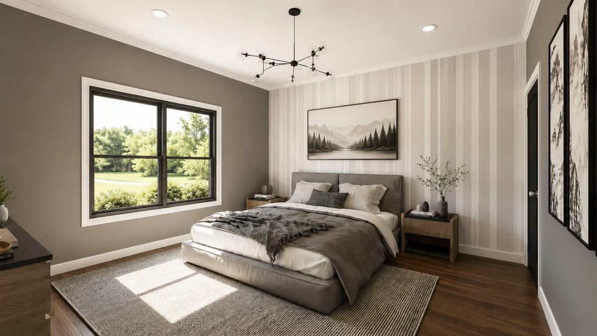 Striped Accent Wall and a Sputnik Fixture That Don't Fight Each Other