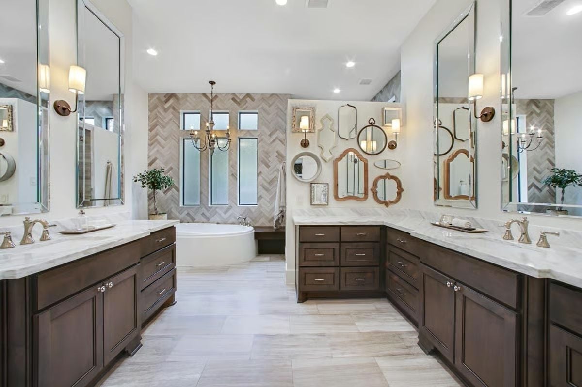 Mirror Gallery Wall, Marble Counters, and a Soaking Tub Worth the Square Footage