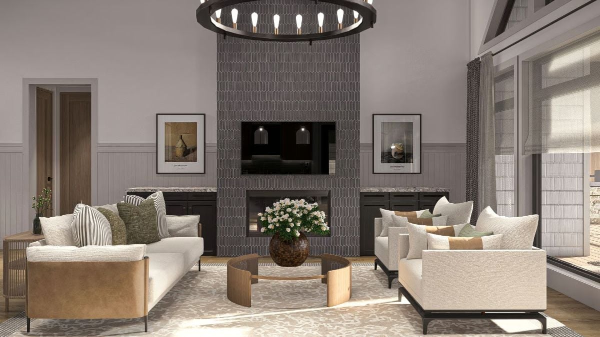 Floor-to-Ceiling Tile and a Round Chandelier That Actually Earns Its Spot