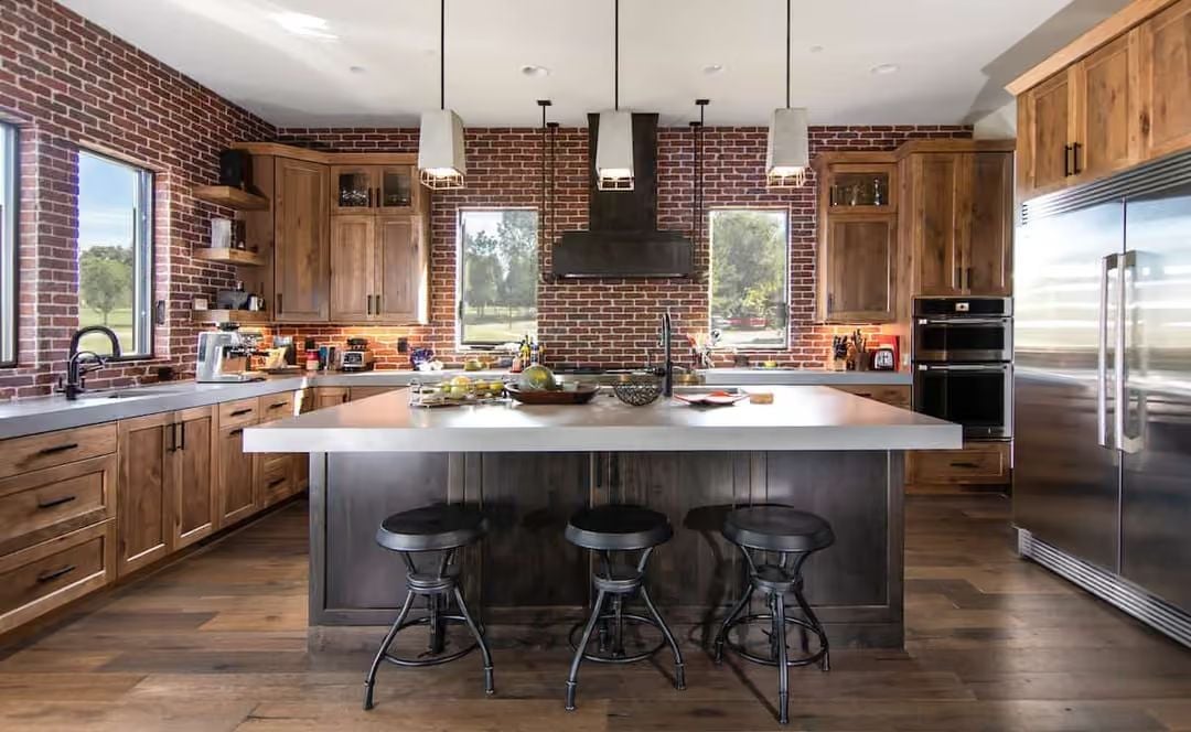 Brick, Walnut, and Concrete Walk Into a Kitchen and Actually Get Along