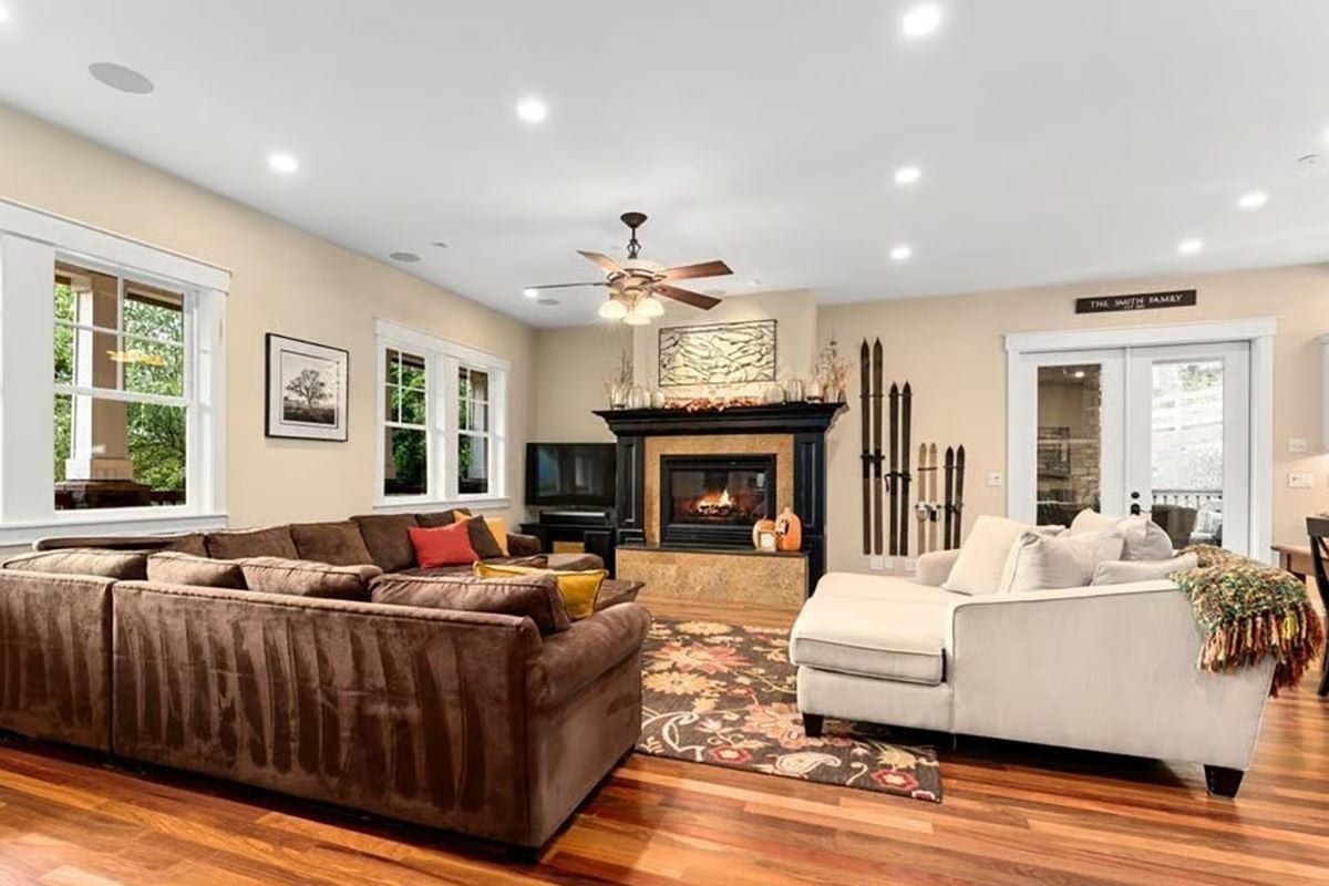 Sectional and Fireplace Pull the Room Into Its Own Orbit