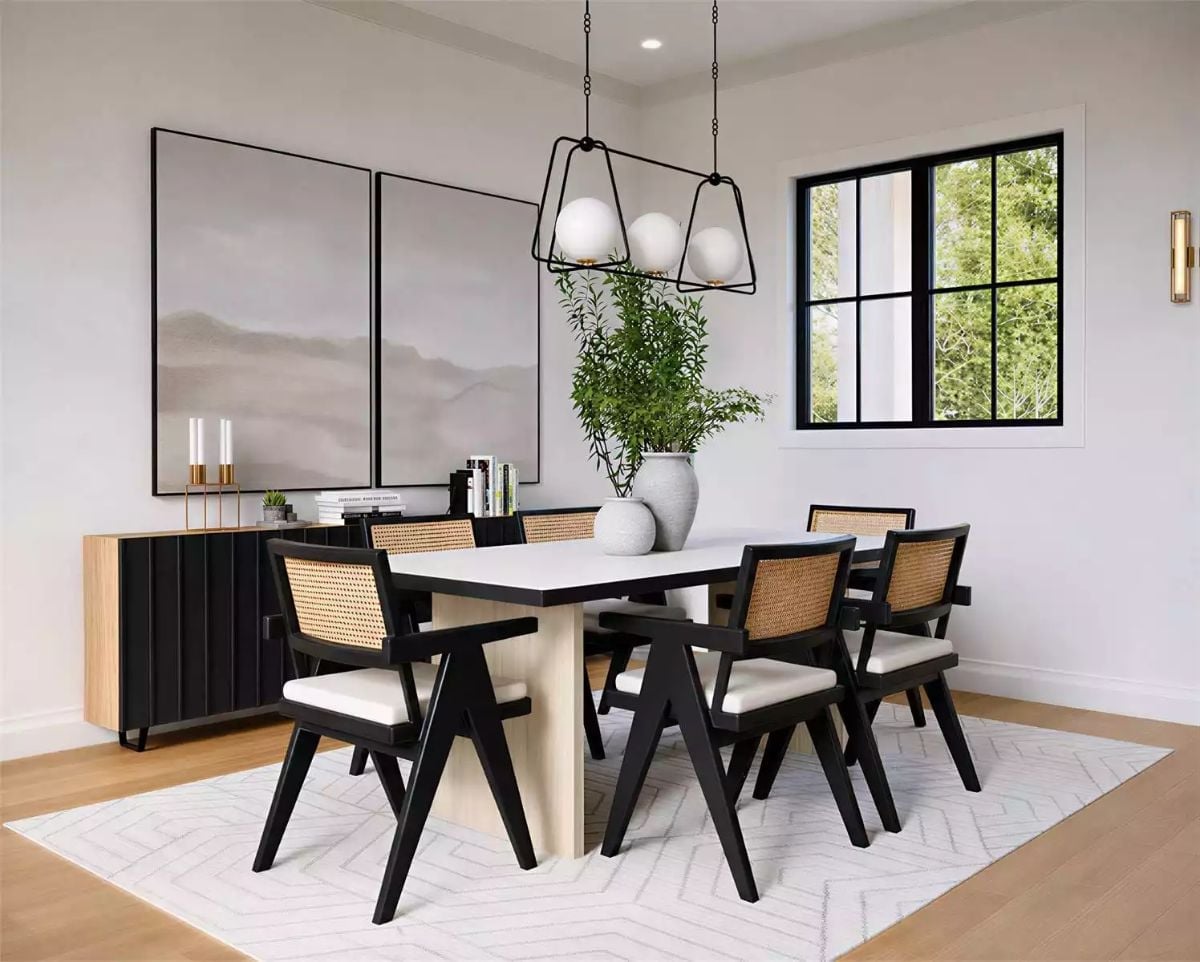 Rattan Backs and Black Frames Turn a Simple Dining Set Into Something Worth Keeping