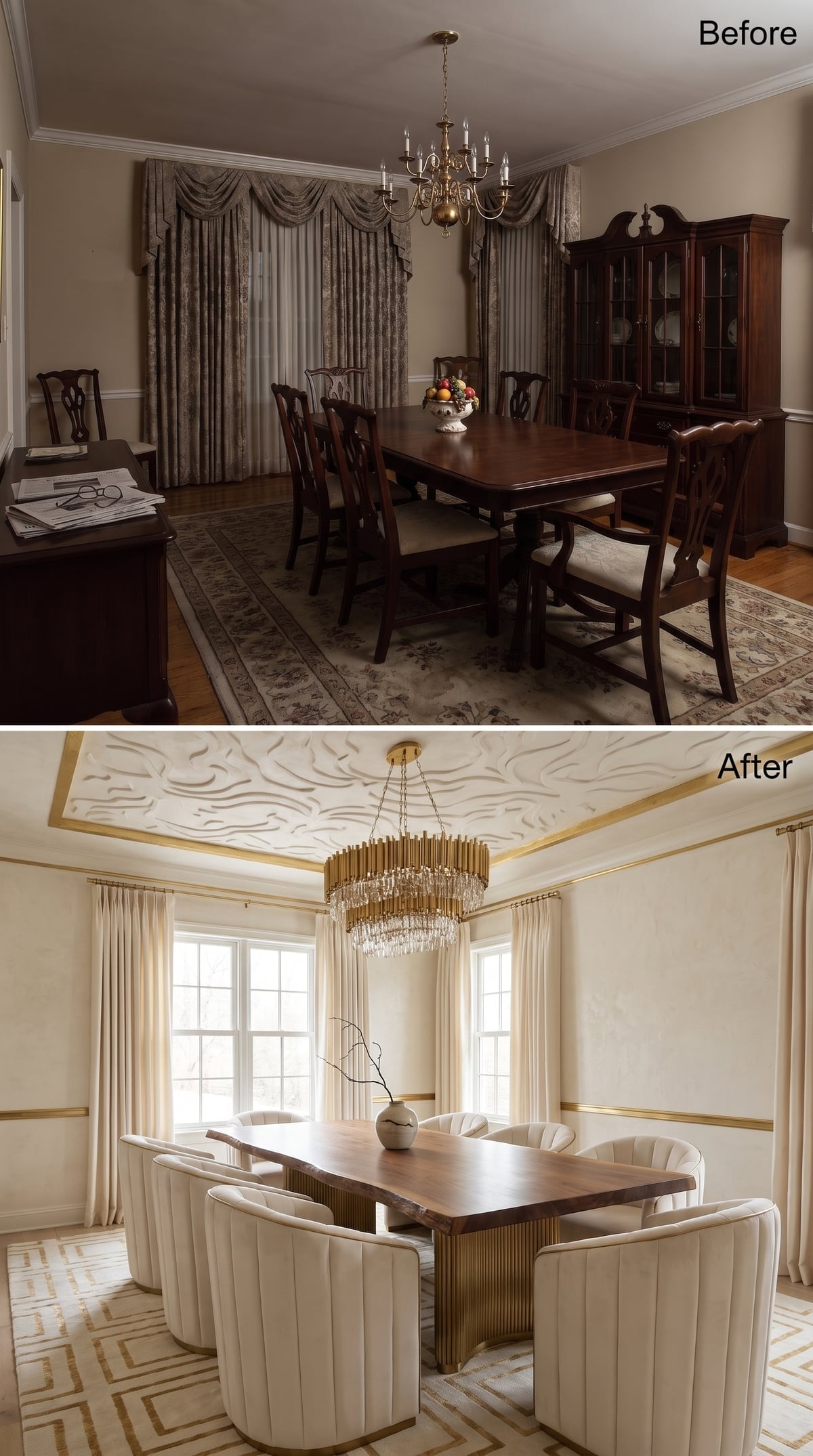 Cream Walls, Gold Trim, and a Textured Ceiling That Earns Every Glance