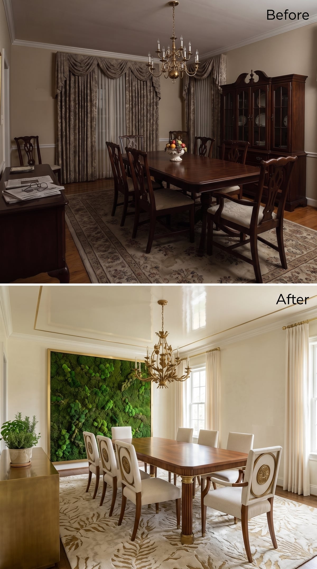 Moss Wall, Botanical Chandelier, and Chairs That Finally Stopped Apologizing