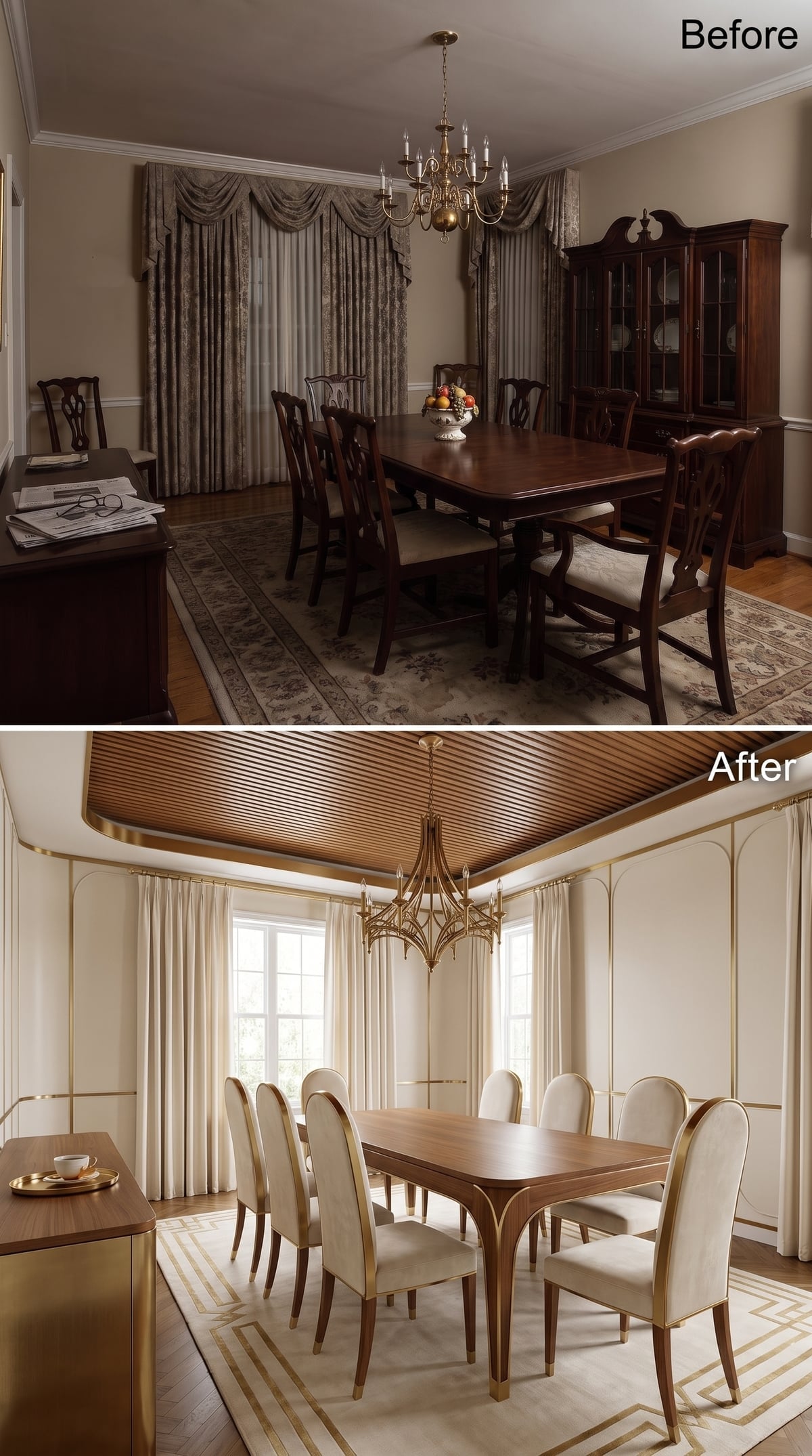 Slatted Walnut Ceiling, Cream Upholstery, and Brass Inlay That Finally Mean Business