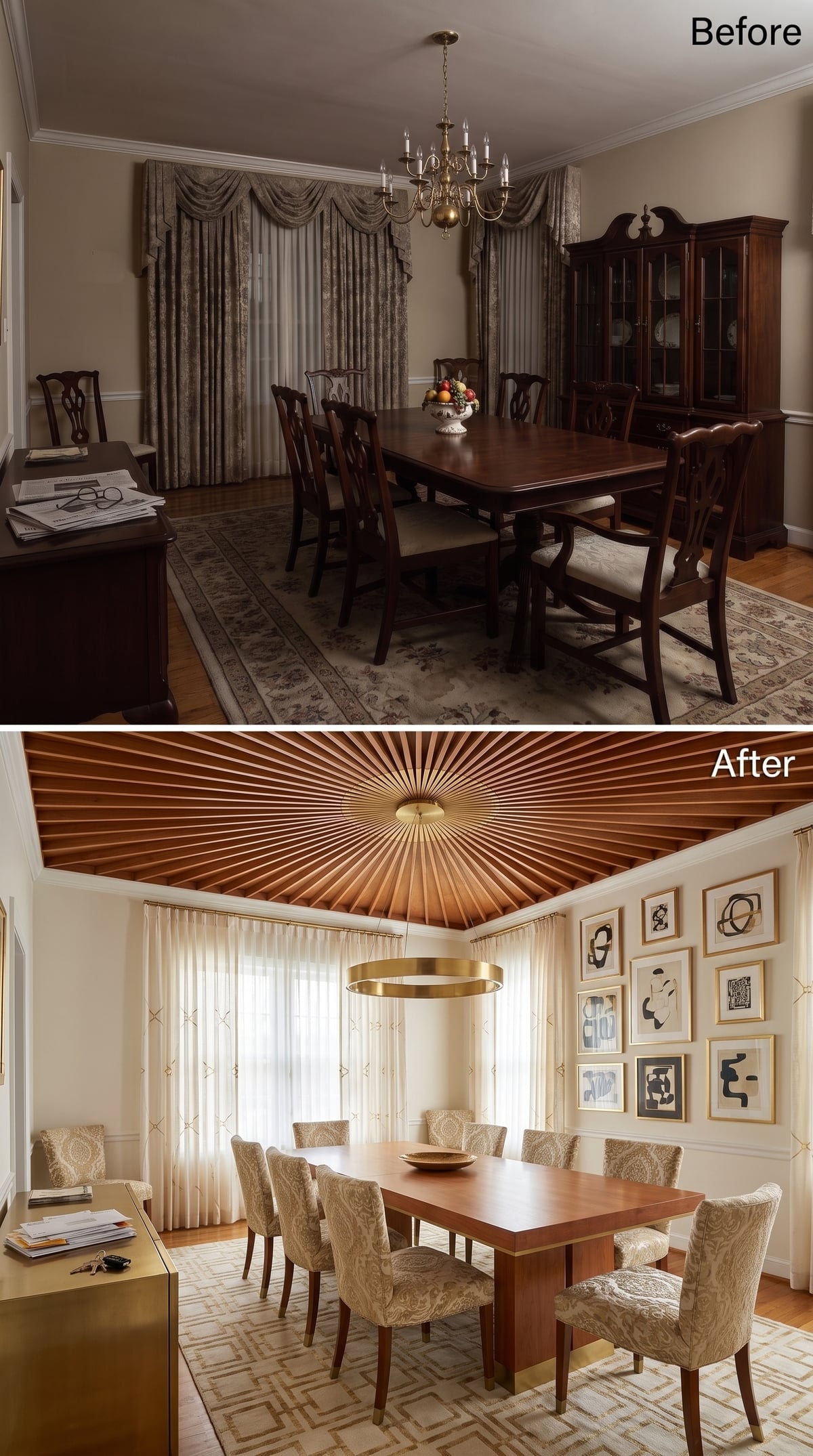Sunburst Ceiling, Gallery Wall, and Damask Chairs That Actually Deserve Each Other