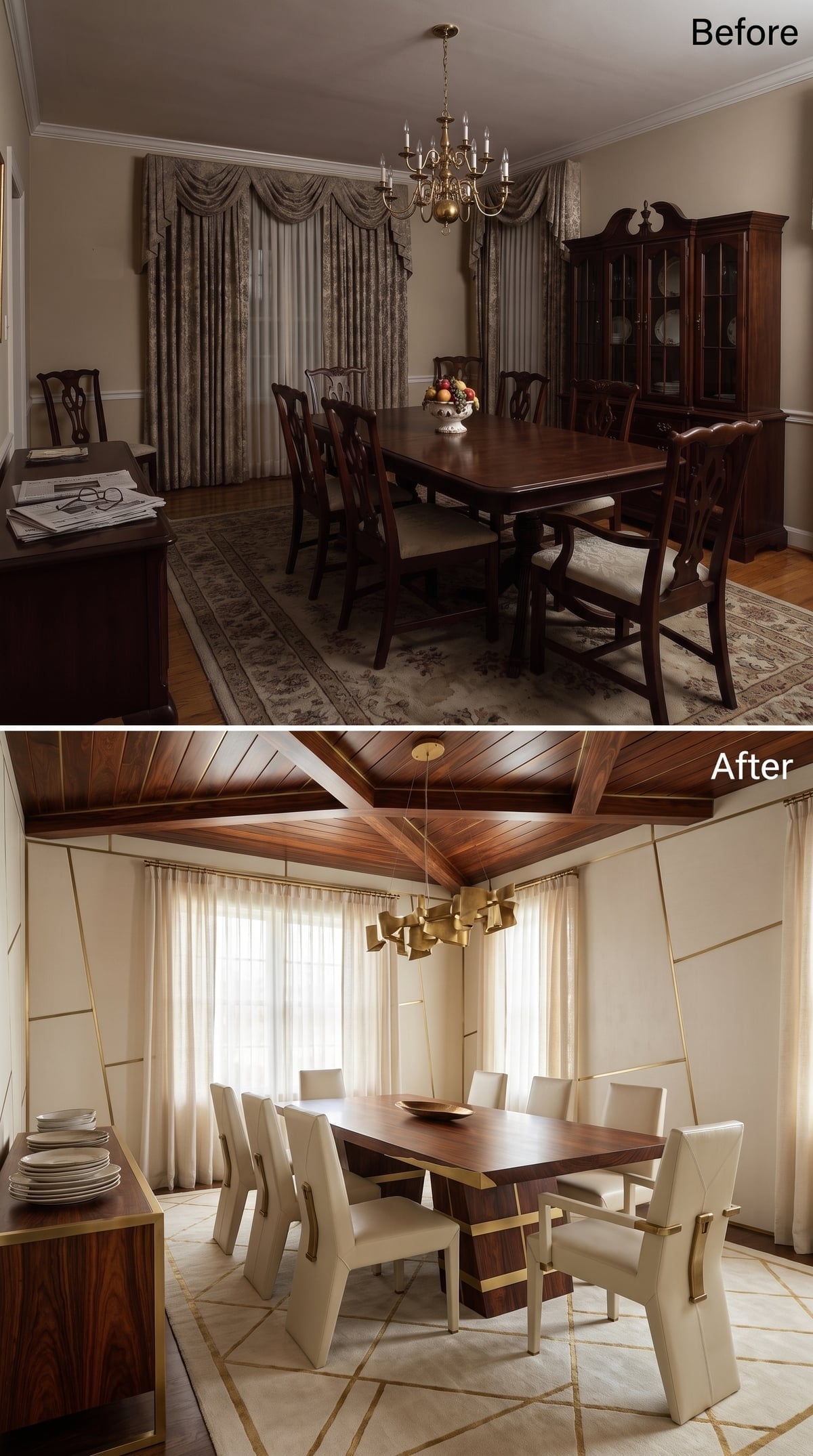 Walnut Beams, Brass Inlay, and White Upholstery That Finally Own the Room