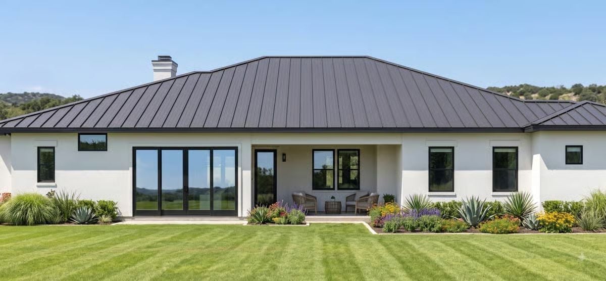Standing Seam Metal, White Stucco, and a Back Patio Built for Long Evenings