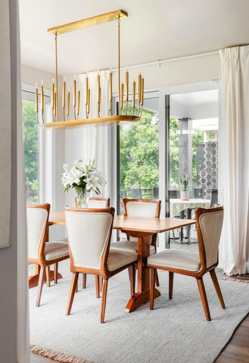 Brass Chandelier, Wood Chairs, Lilies That Pulled the Room Together
