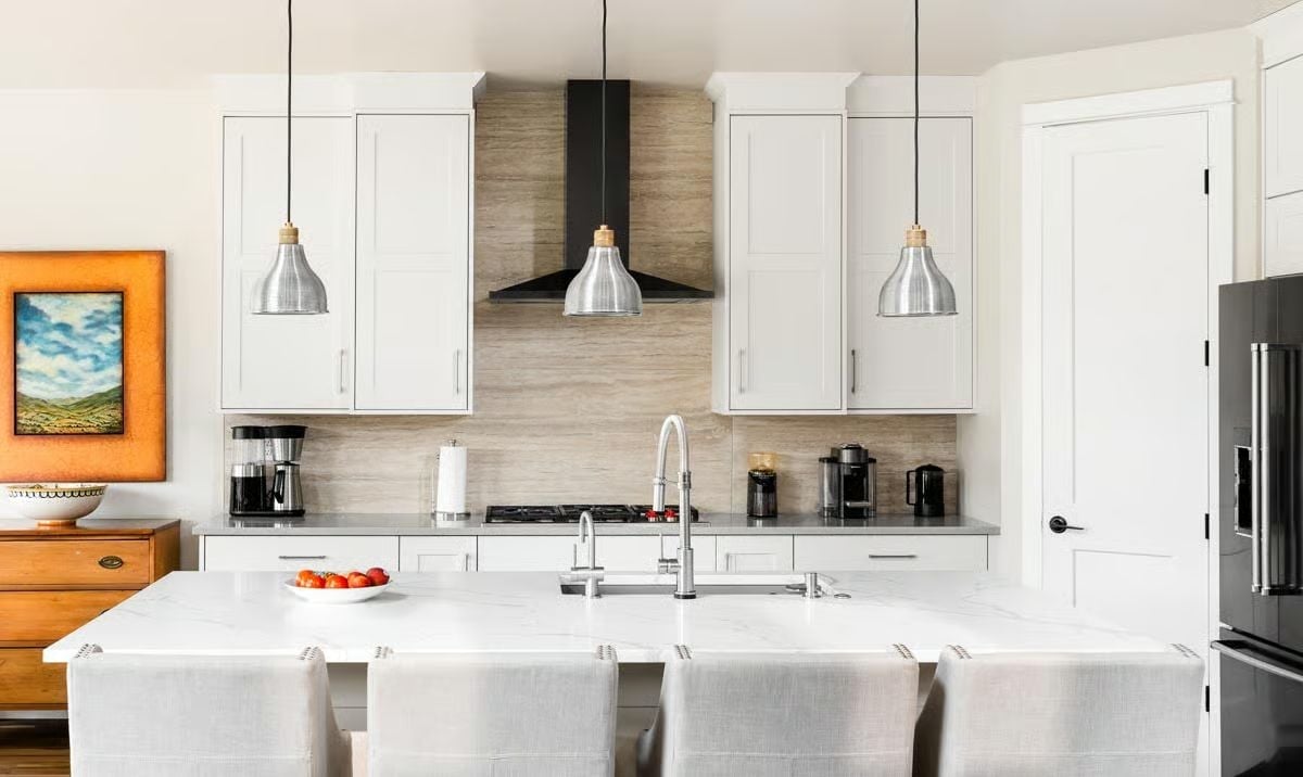 Marble Island, Three Pendant Lights, One Very Confident Kitchen