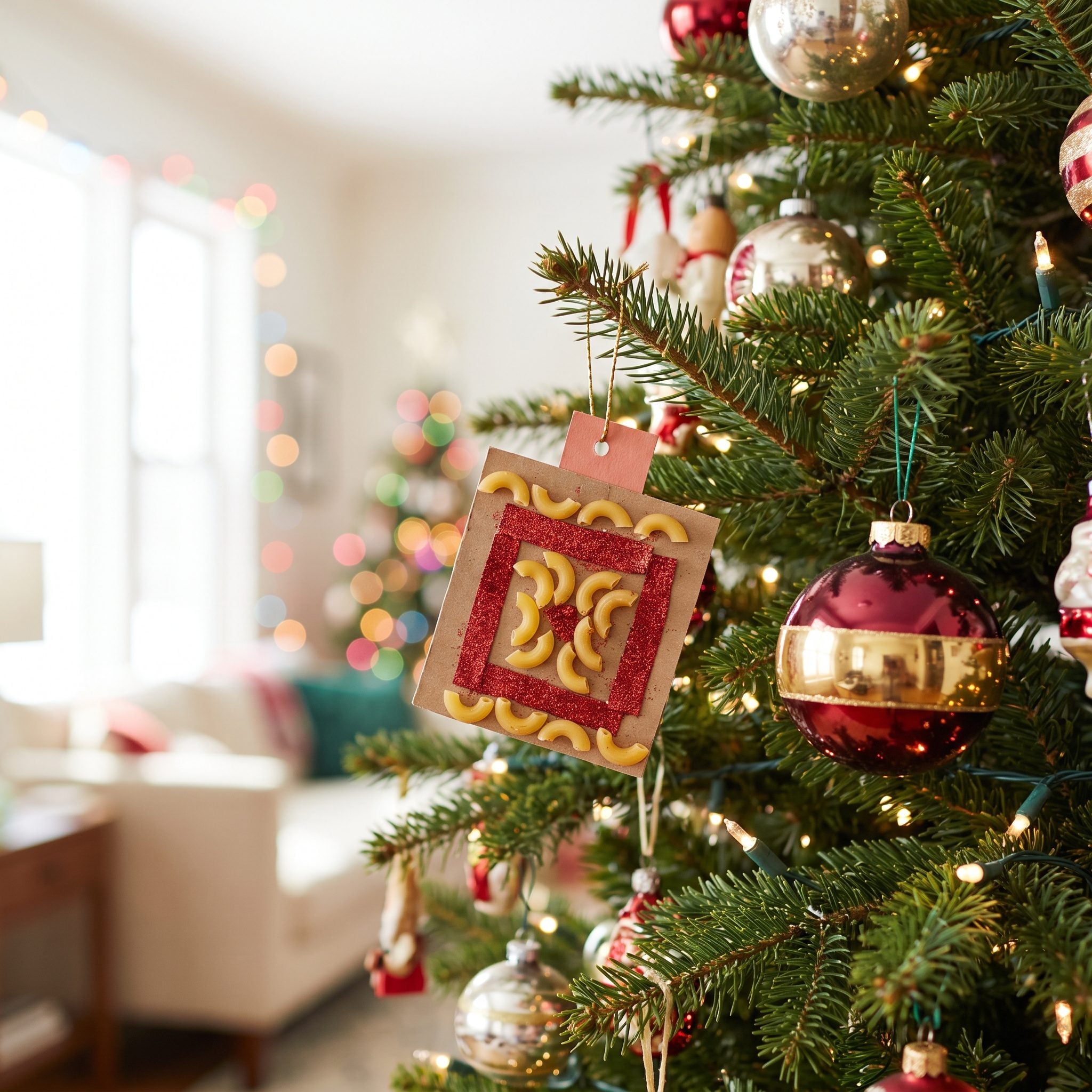 Homemade School Ornaments Hanging Next to the Good Ones