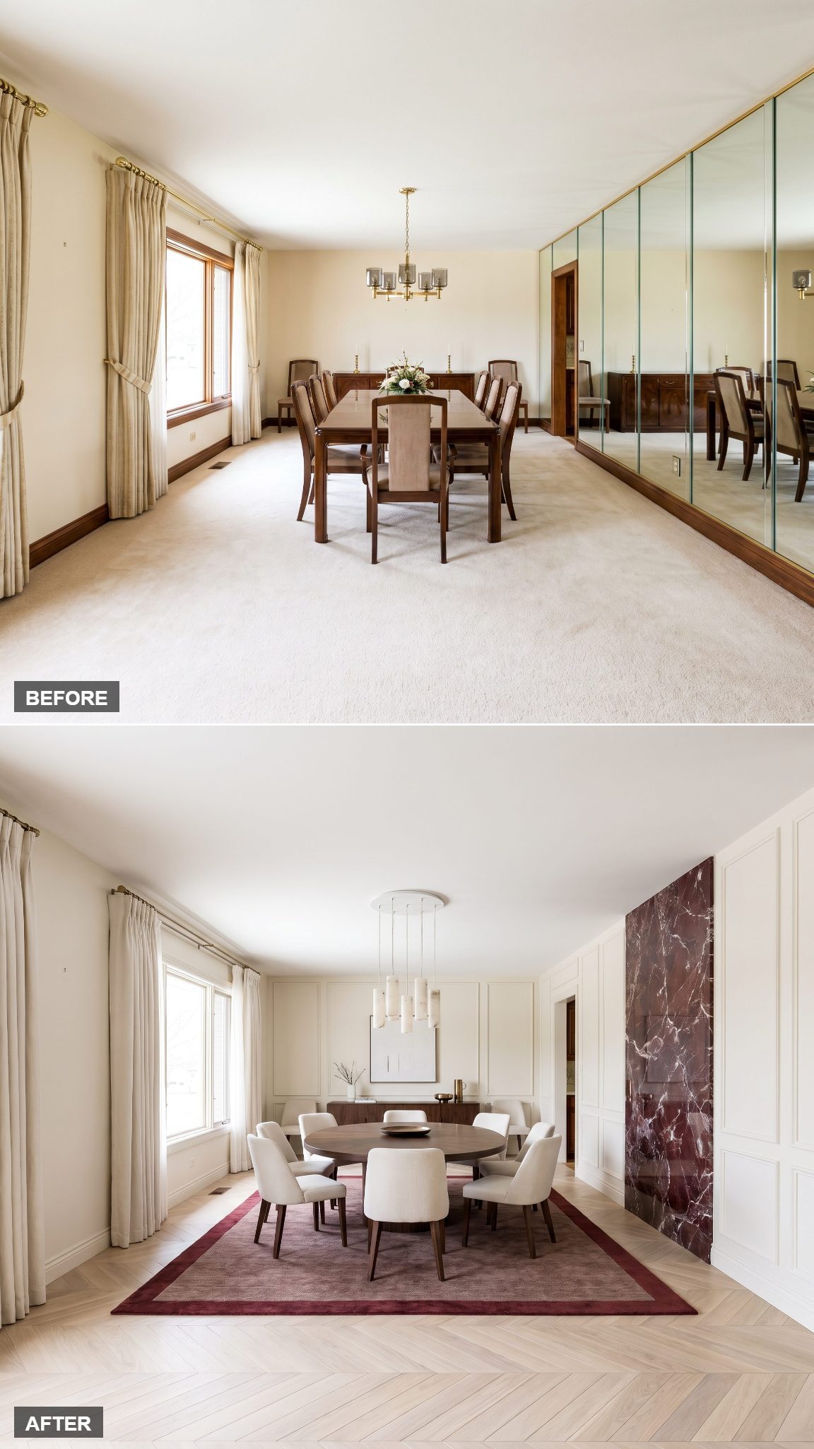 Ivory Architectural Paneling with Red Marble