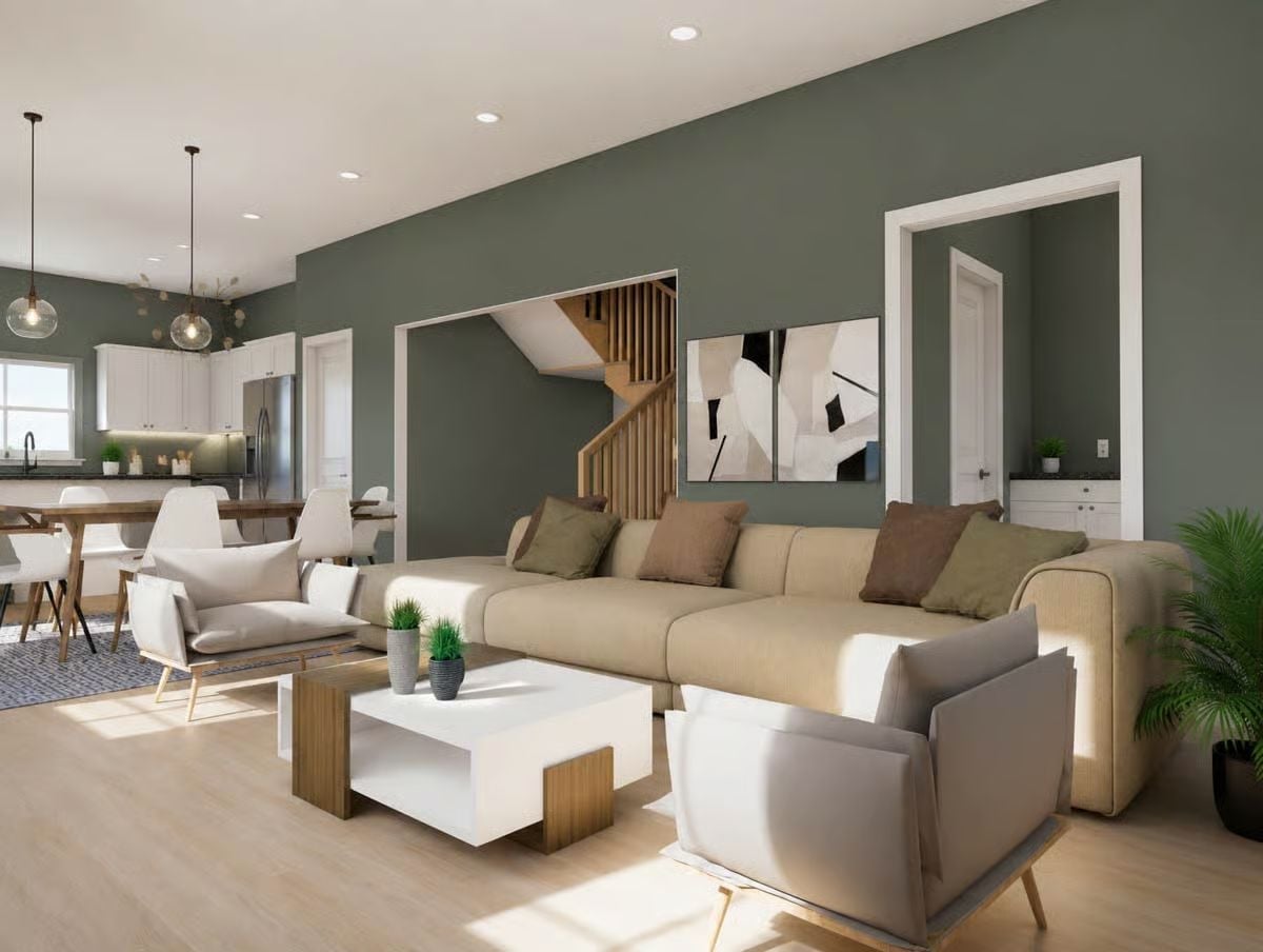 Sage Walls and a Sectional That Actually Fits the Room