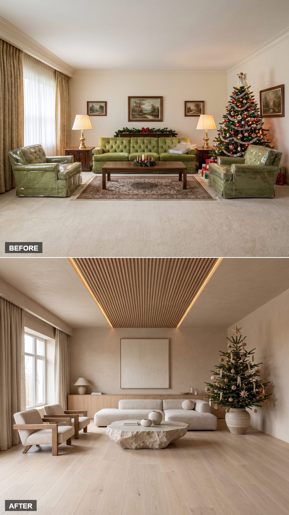 Japandi Calm With a Slatted Oak Ceiling