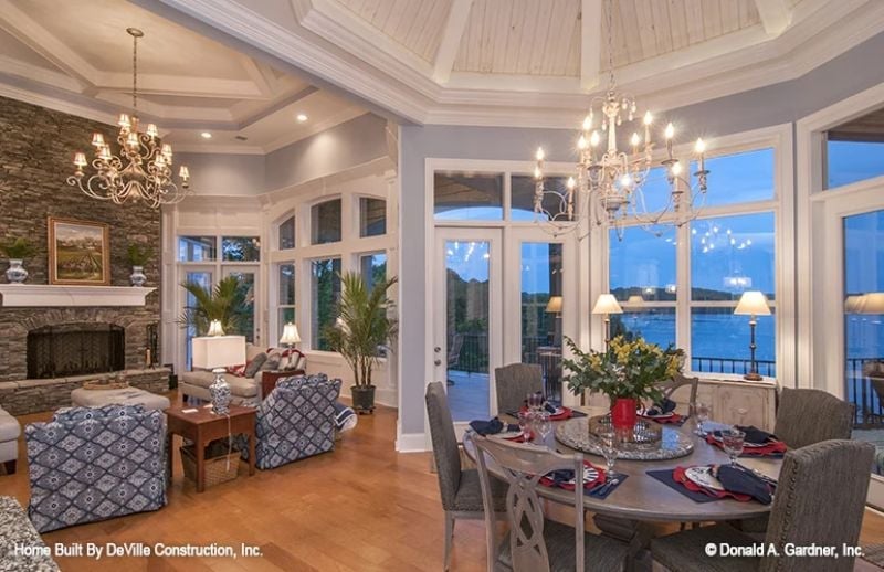 Lake Views and Chandeliers at Dusk Hit Different in This Great Room