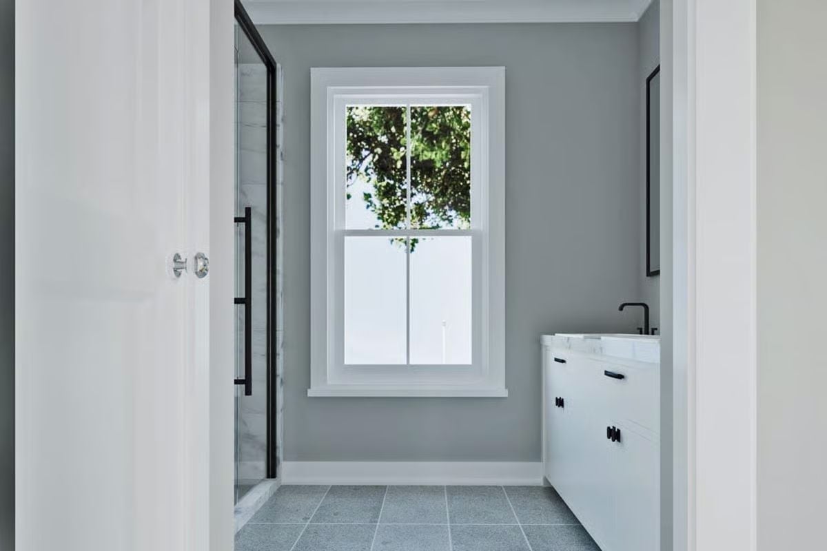 Frosted Glass, Black Hardware, and a Vanity That Keeps It Simple