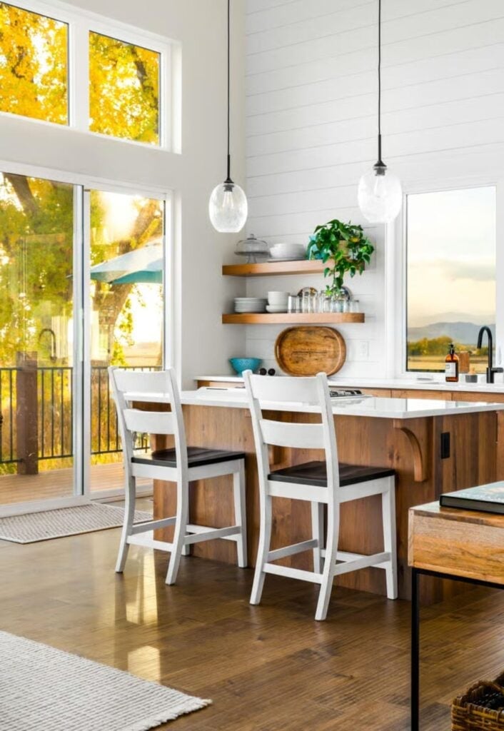 Pendant Glass and Open Shelving Make the Kitchen Worth Lingering In