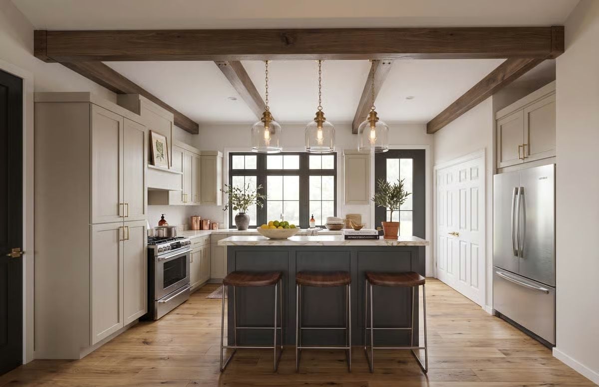 Dark Island Base Against Cream Cabinets: A Contrast That Actually Earns Its Keep
