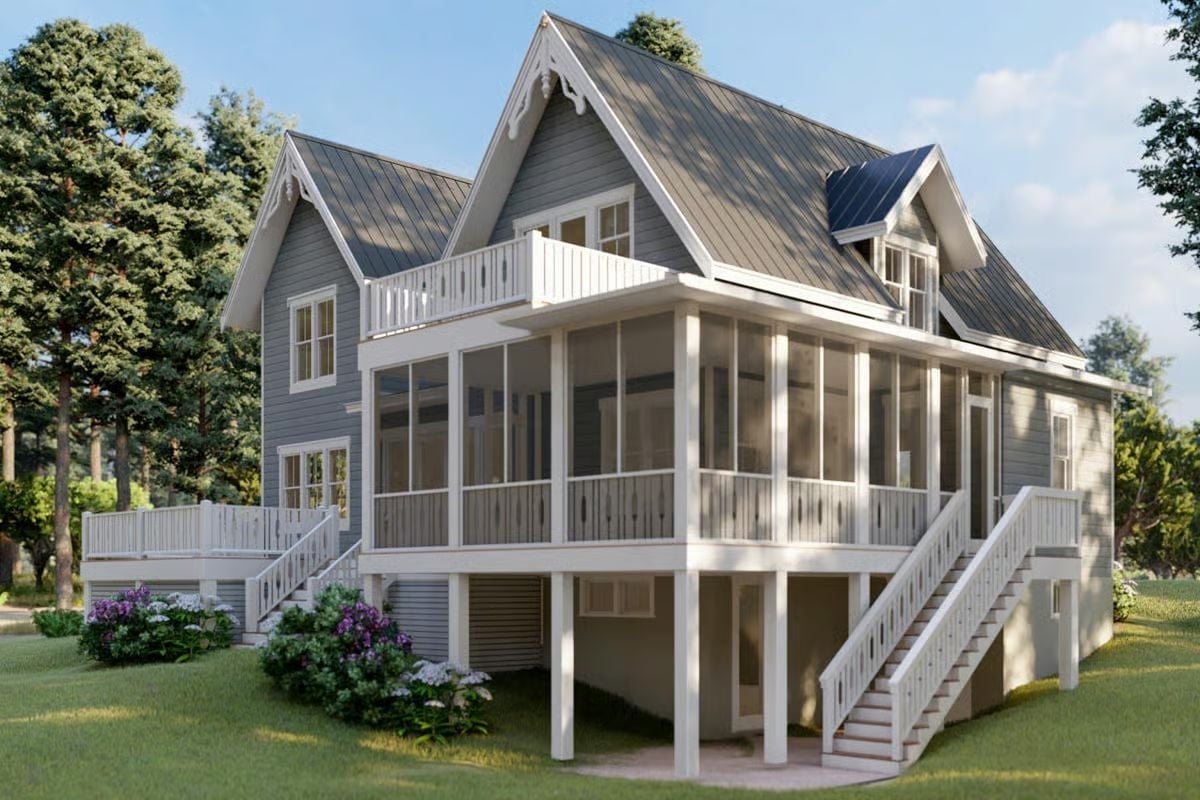 Gray Siding, White Rails, and a Screened Porch That Earns Its Square Footage