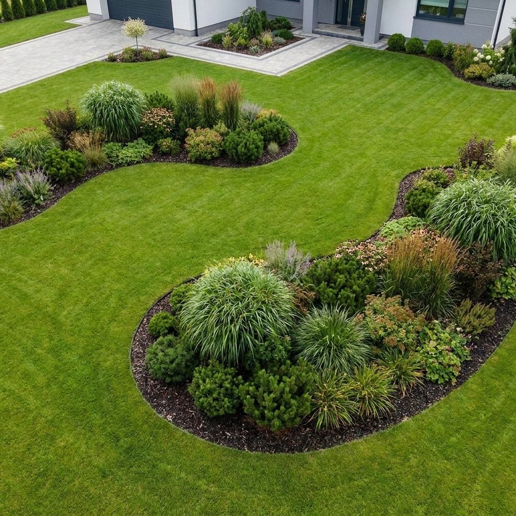 Large Landscape Islands Cutting the Lawn Almost in Half