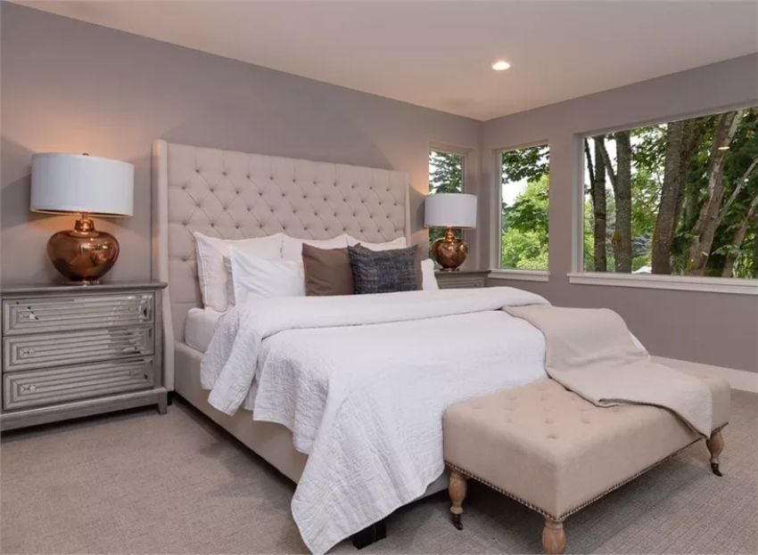 Tufted Headboard and Copper Lamp Bases That Reward a Slower Morning