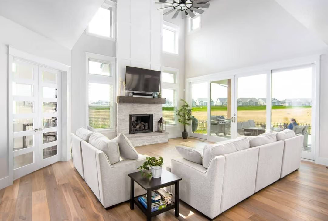 Vaulted Ceilings and a Corner Fireplace Pull the Whole Room Together