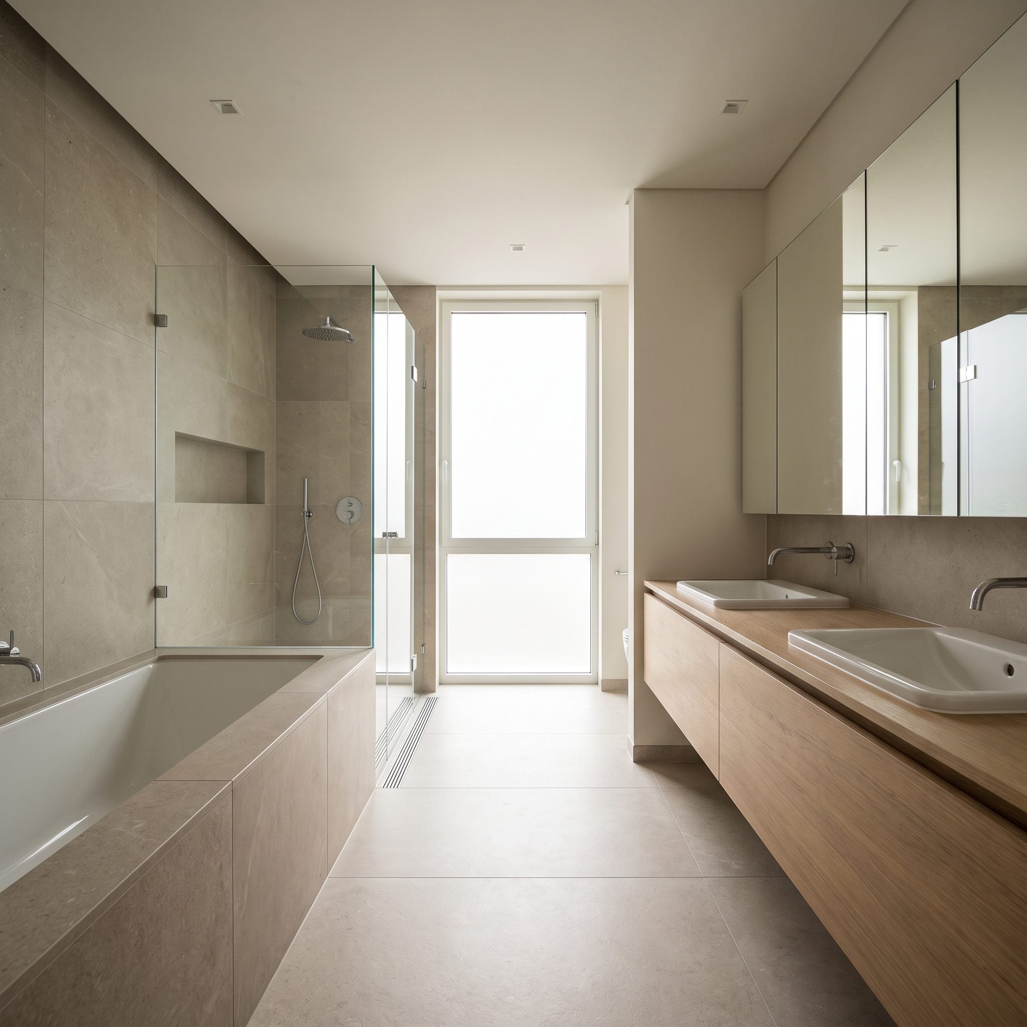 Line Fixtures Up in Sequence to Make a Long, Narrow Bathroom Work