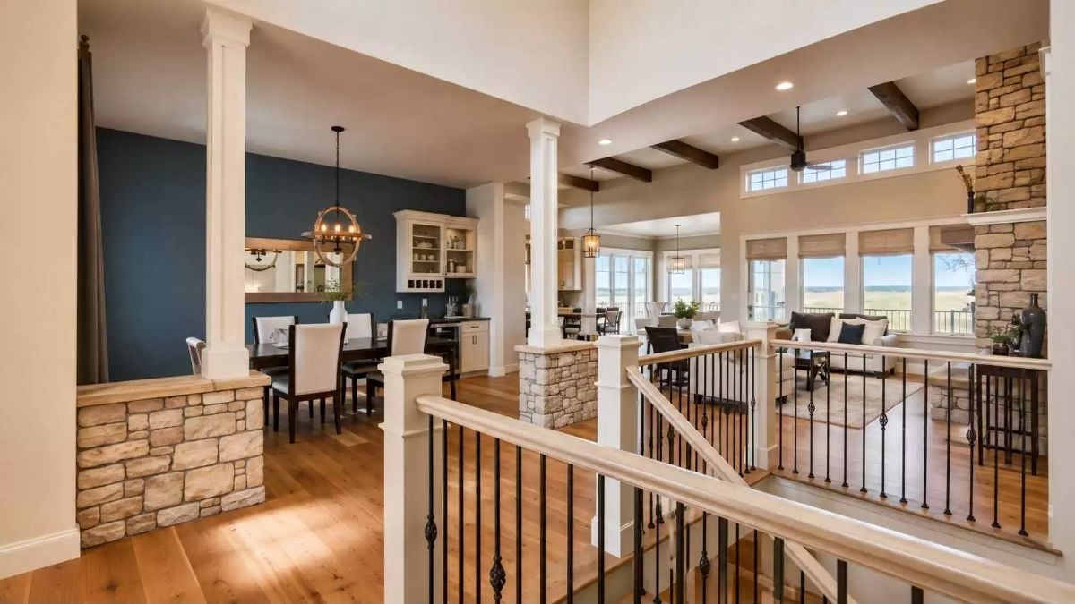 Stone Columns and Exposed Beams Anchor an Open Plan Built for Crowds