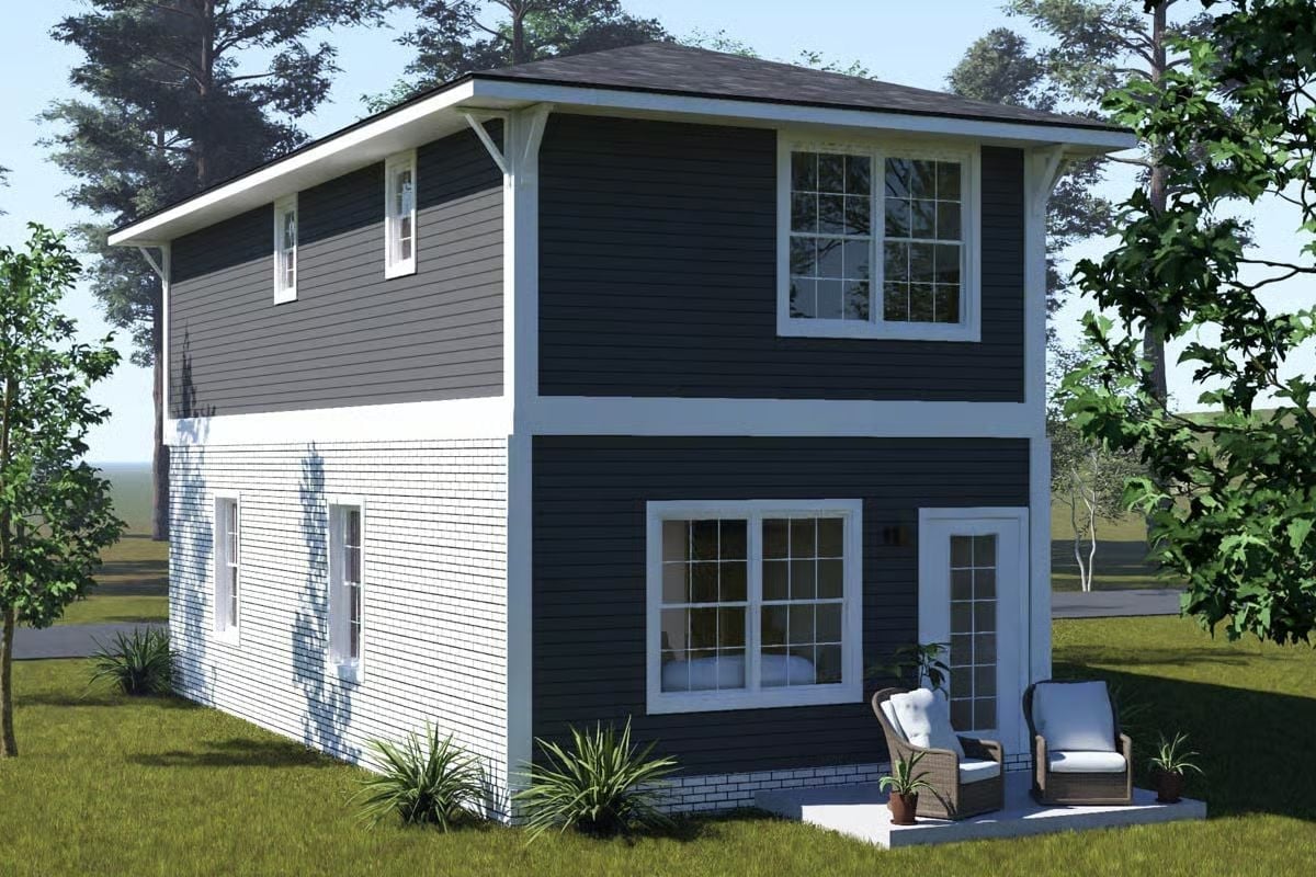 Navy Lap Siding and White Brick Make a Case for Two-Tone Done Right