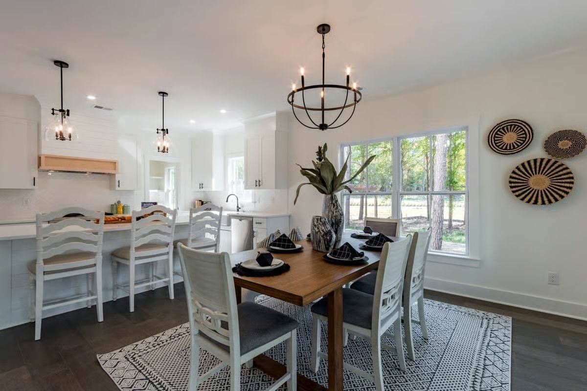 Woven Wall Baskets and a Wood Table Pull the Whole Room Back to Earth