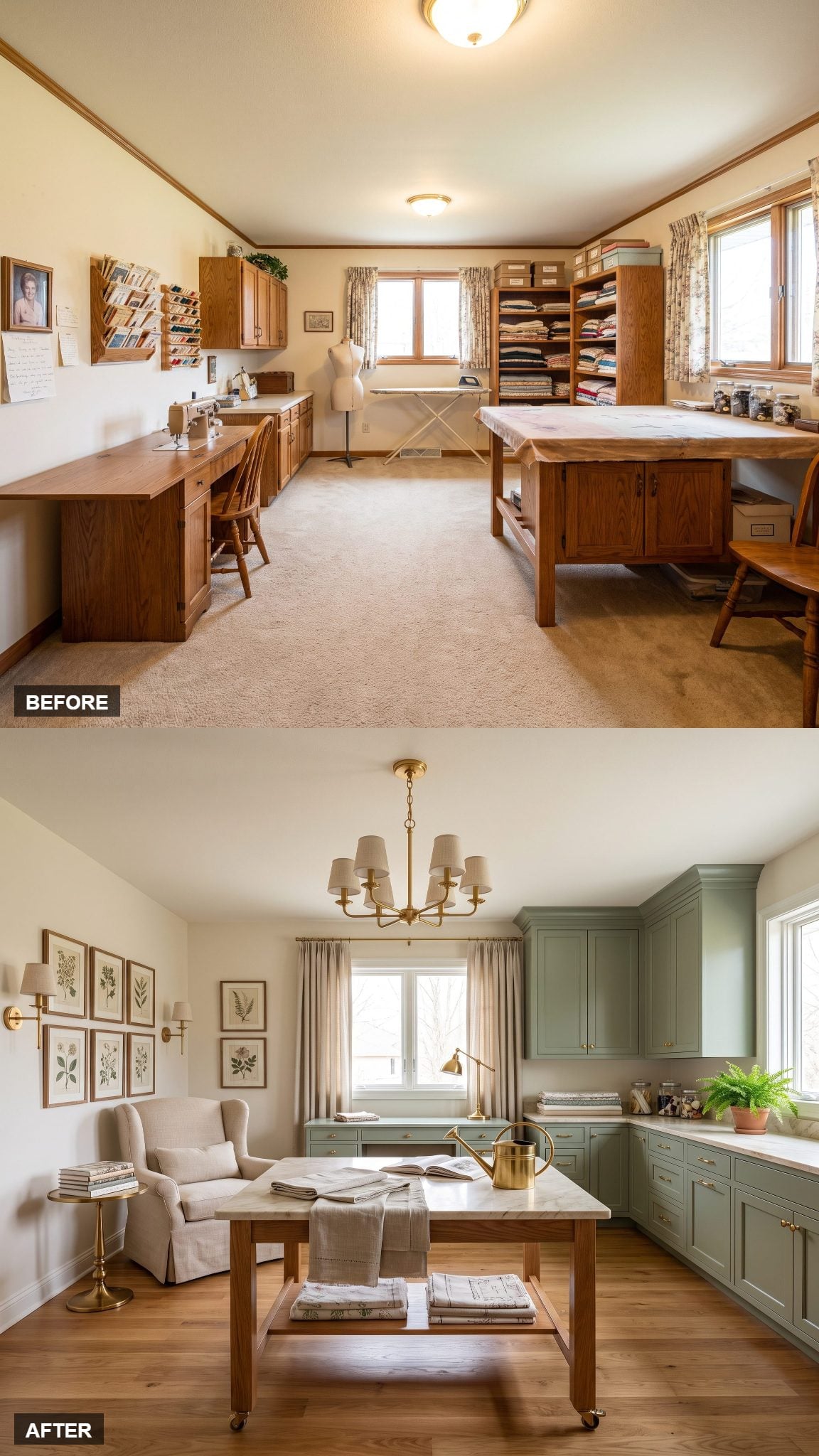 Luxe Garden-Inspired Sewing Retreat in Sage and Veined Cream Stone