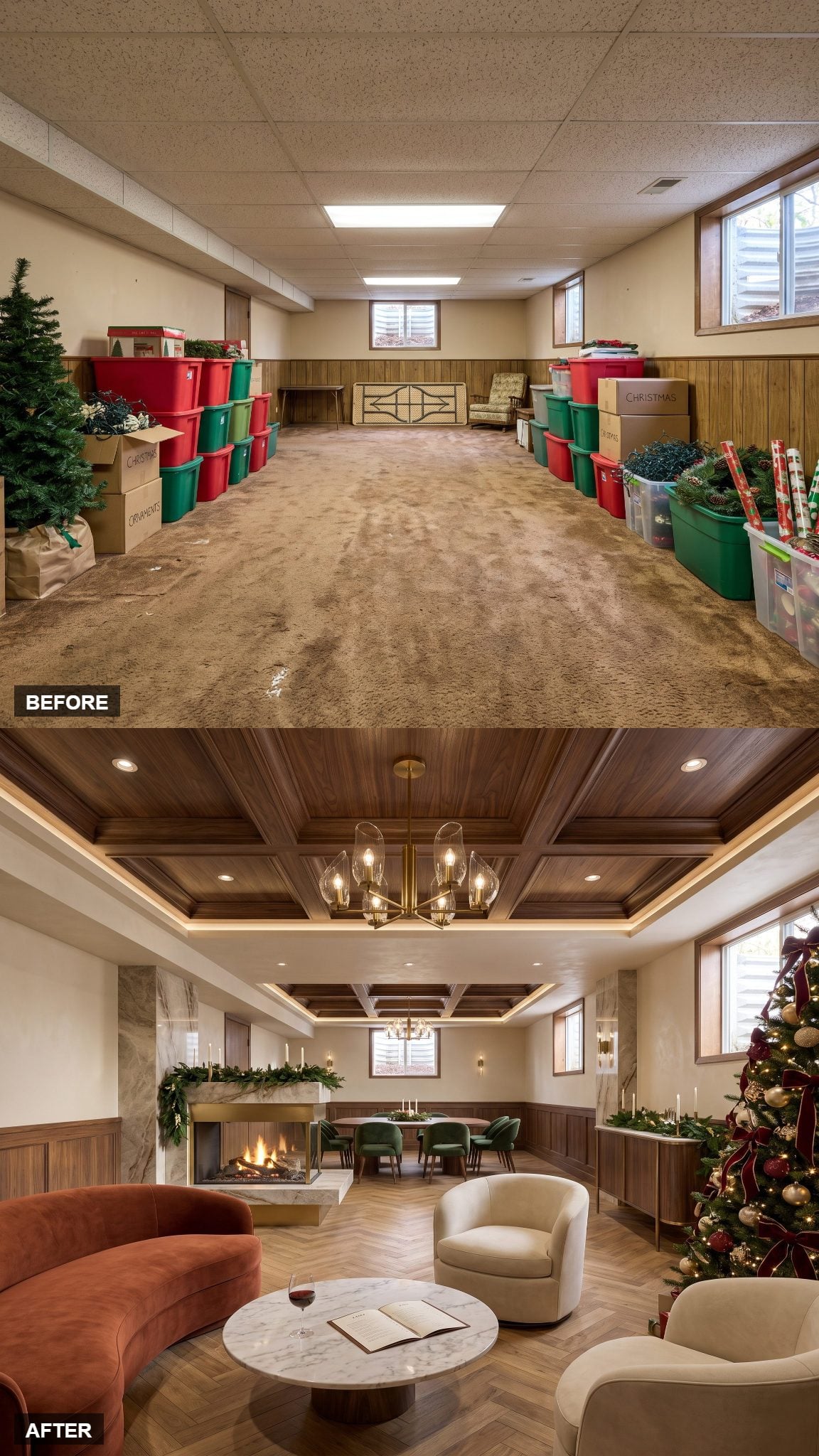 Luxury Fireside Christmas Supper Club in Walnut and Rust Velvet