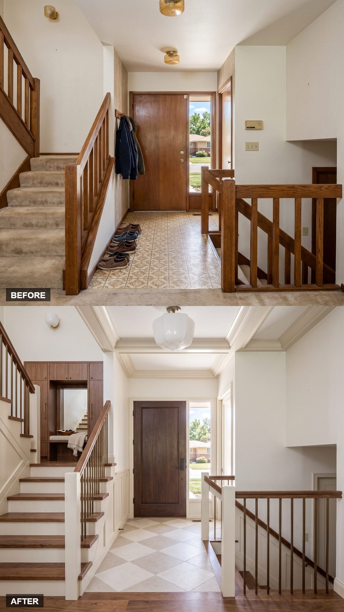 Luxury Transitional Entry With Paneled Stair Walls