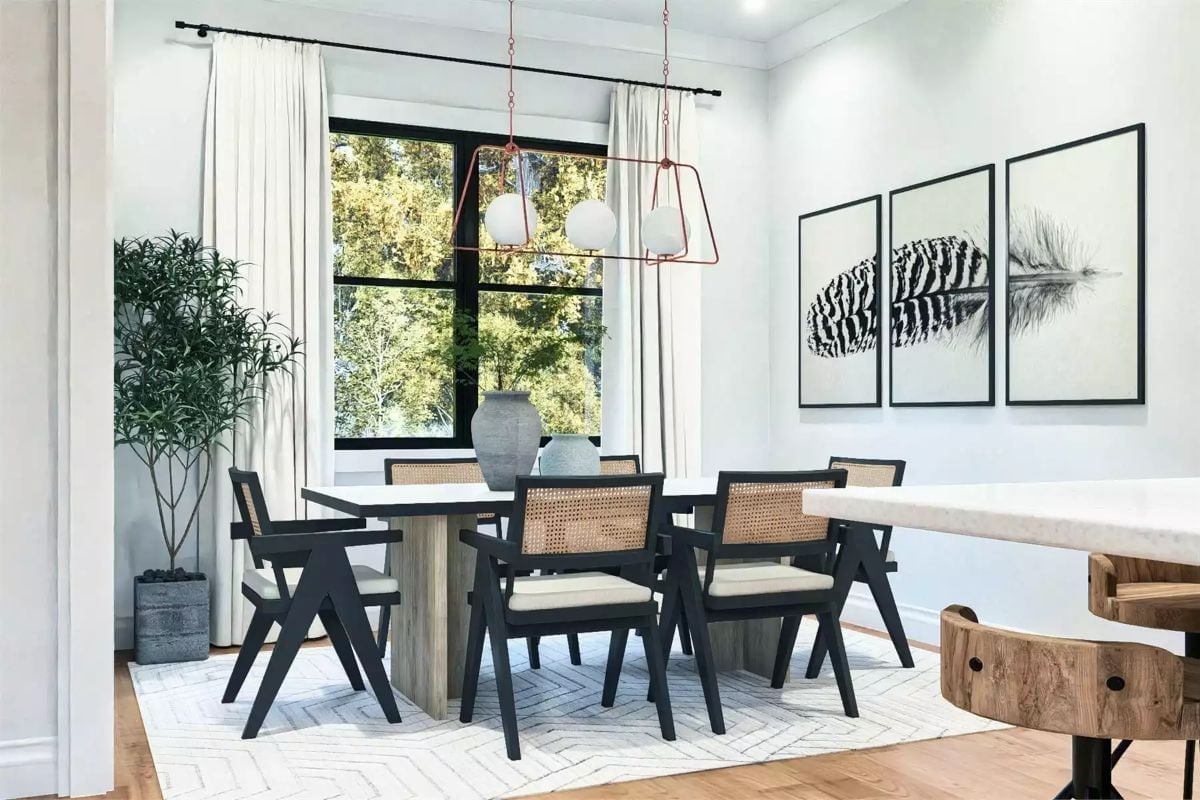 Cane-Back Chairs and Copper Pendants Do the Heavy Lifting in This Dining Room