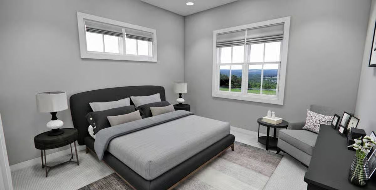 Dark Headboard, Gray Walls, and a View That Earns Its Keep