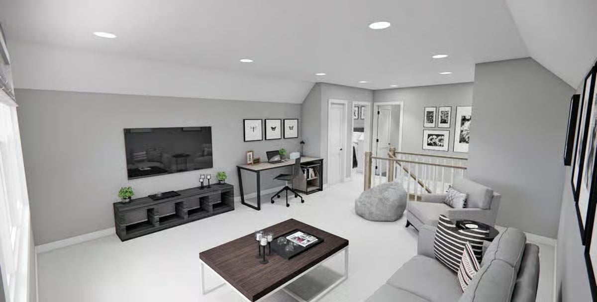 Loft Living Room Where the Desk Doesn't Apologize for Being There