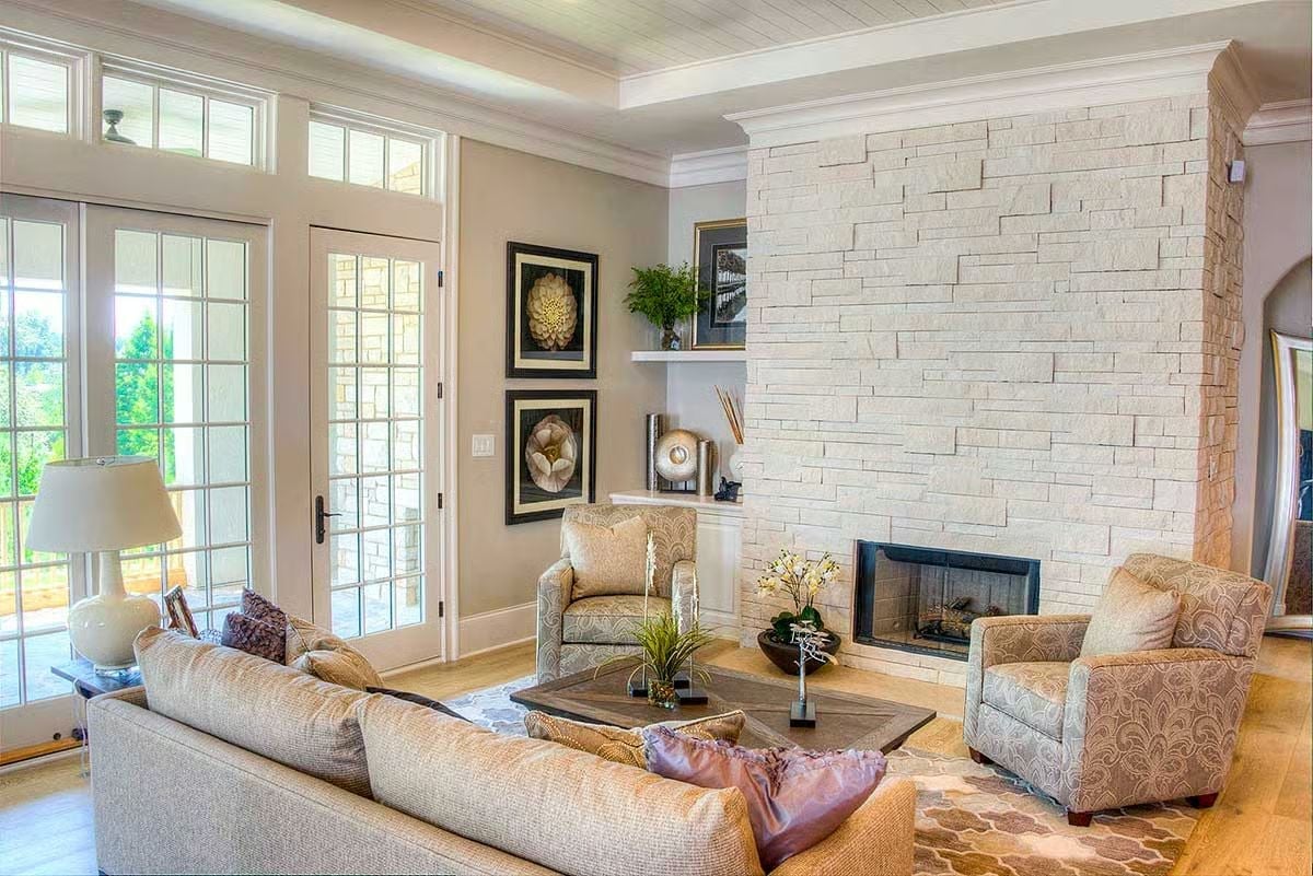 Stacked Stone Fireplace Wall That Makes Every Other Living Room Feel Apologetic