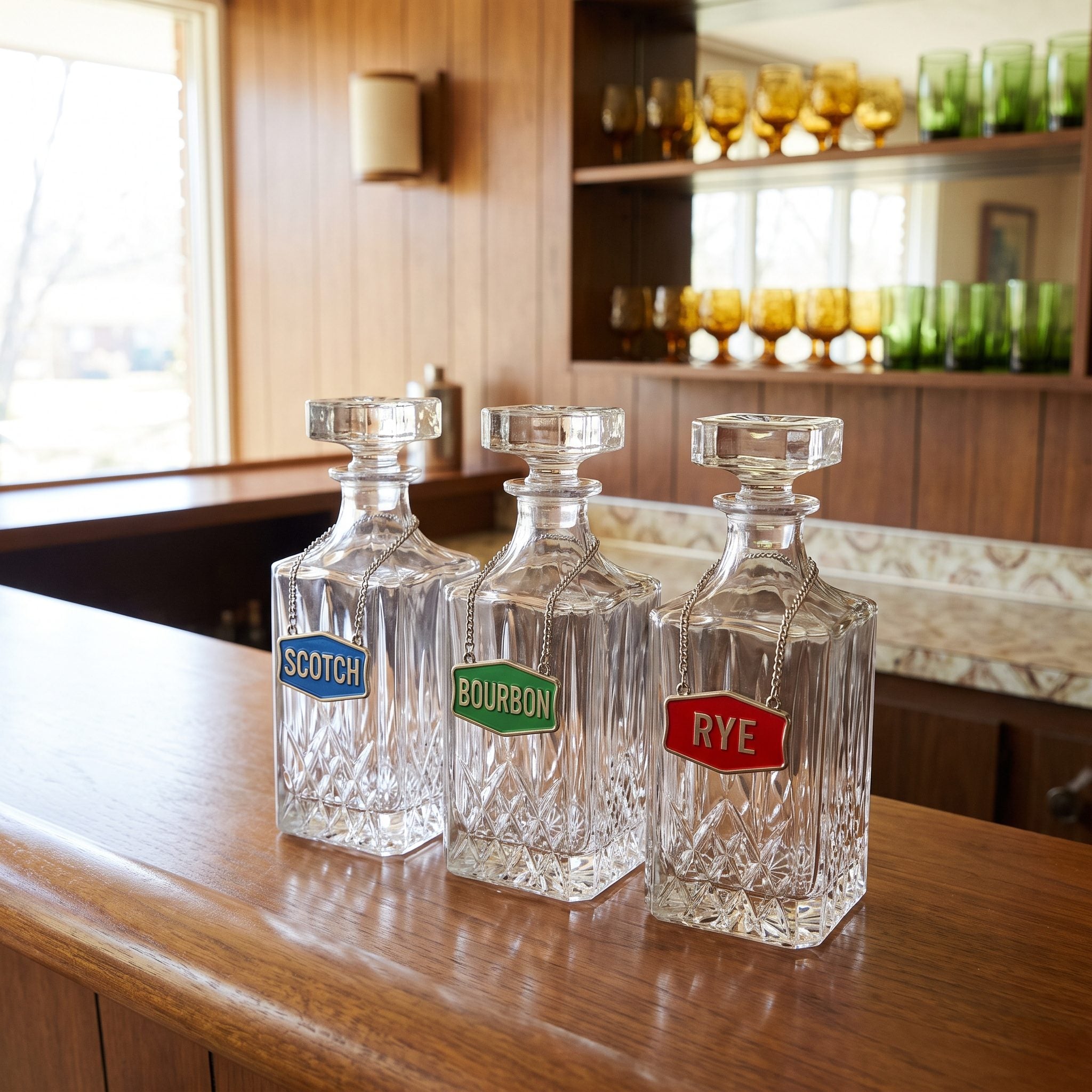 Matching Decanters With Little Hanging Liquor Labels