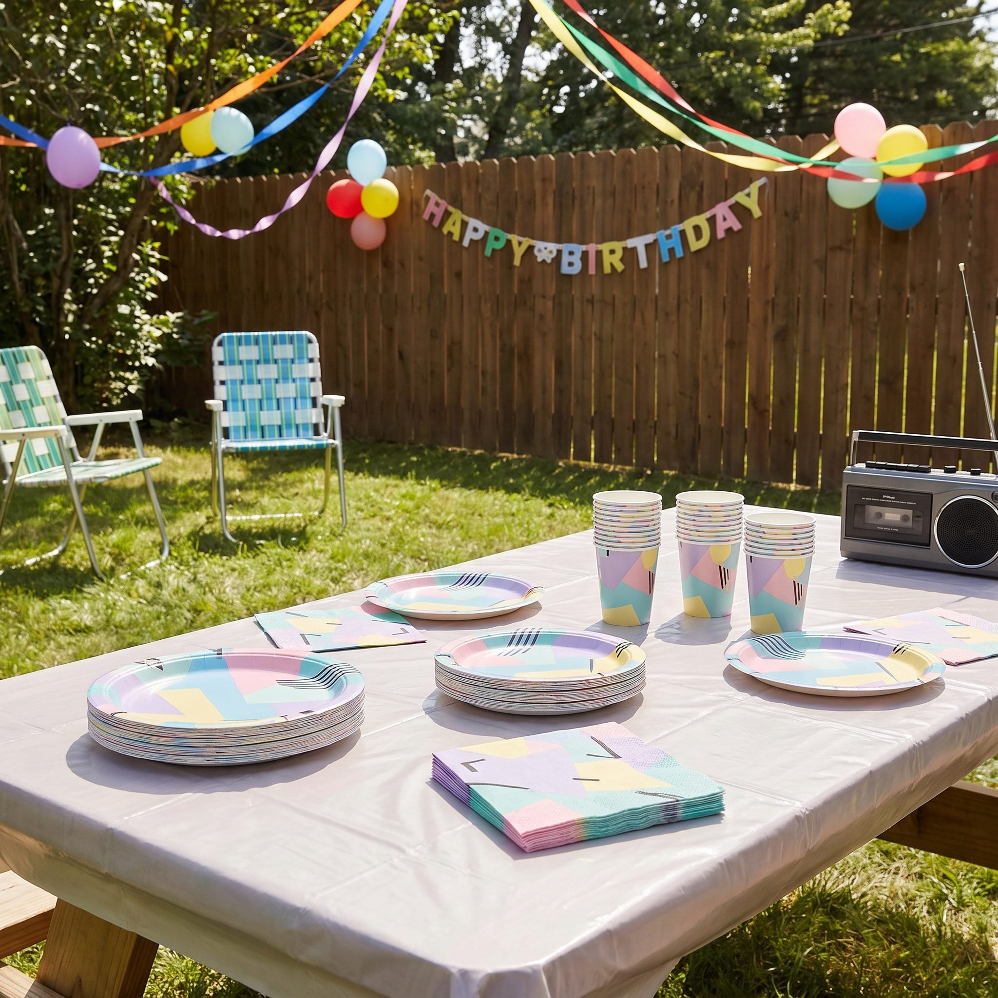Matching paper plates, cups and napkins costing $3 to $5