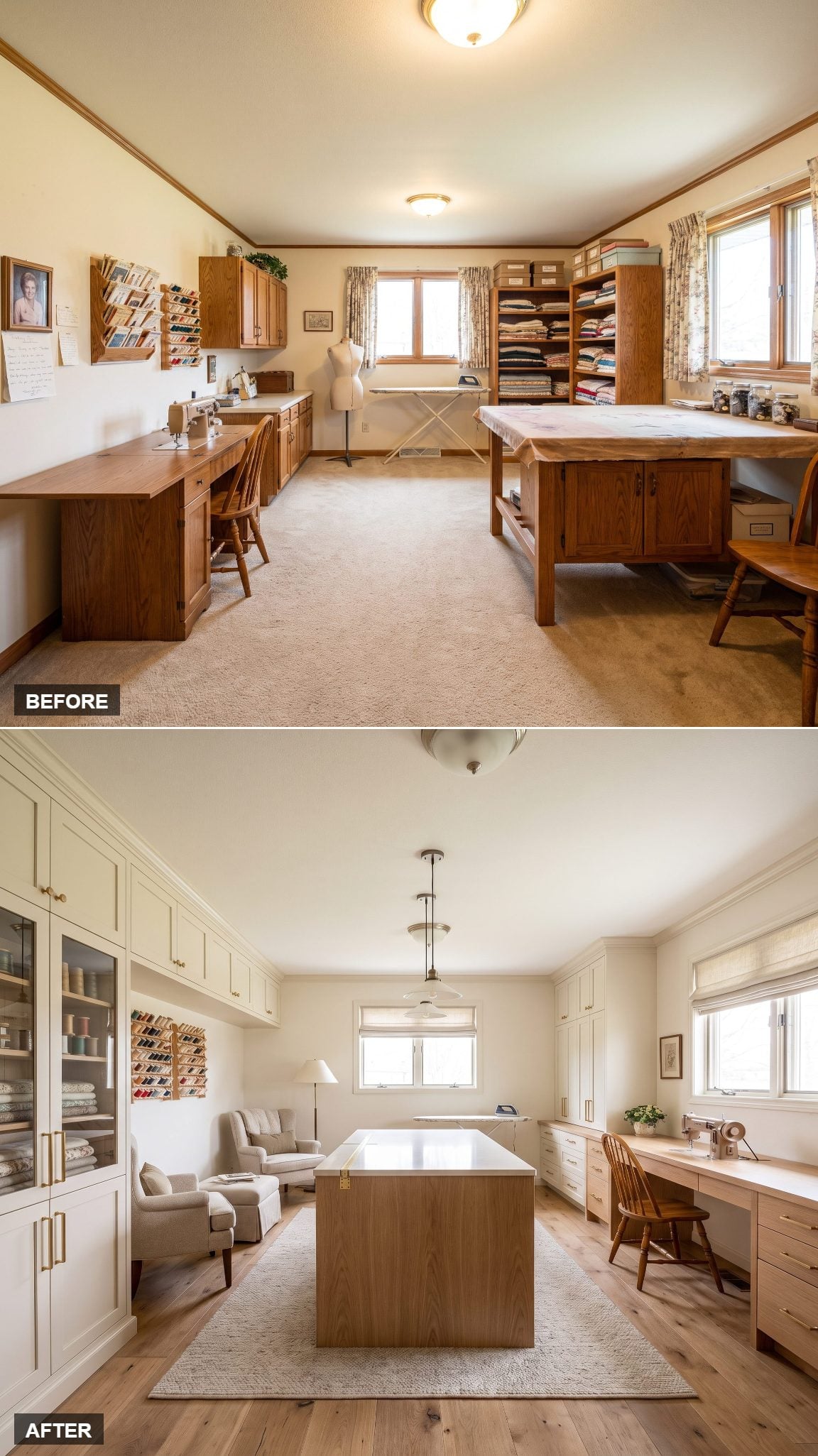 From Mauve and Fluorescent to Warm Modern Atelier