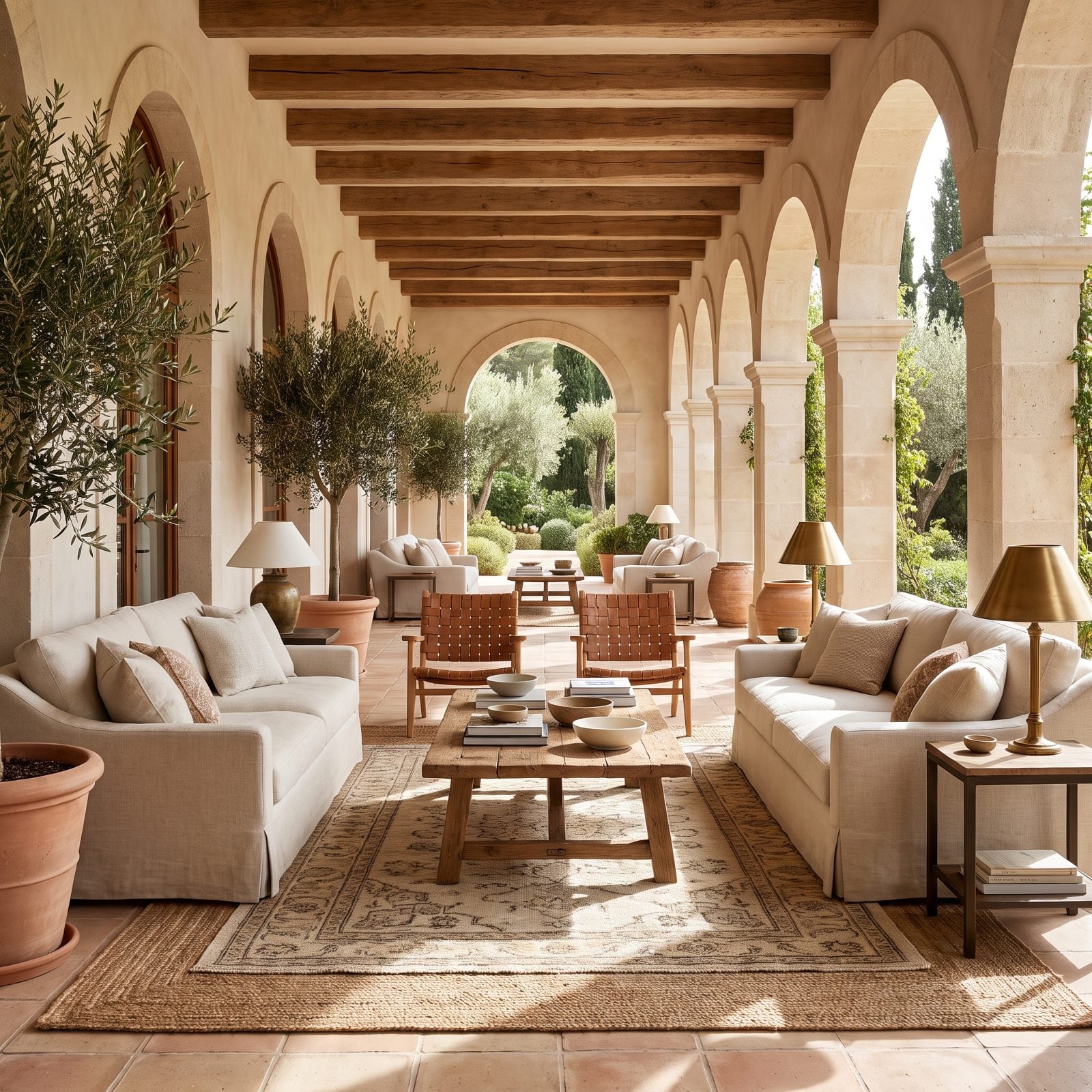 Mediterranean Loggia Styled as an Elegant Indoor Lounge