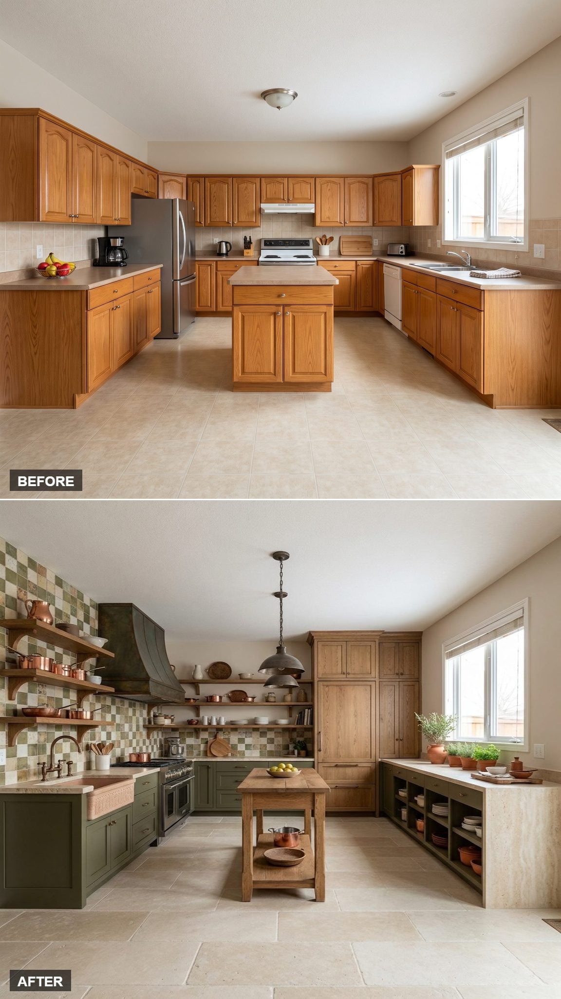 Mediterranean Open-Display Kitchen with Artisan Tile and Patinated-Metal Hood
