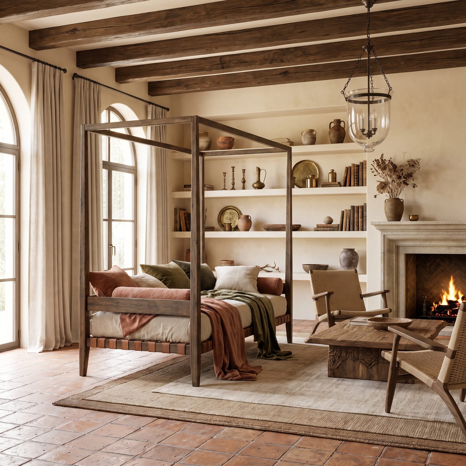 Mediterranean Salon with a Contemporary Four-Poster Daybed