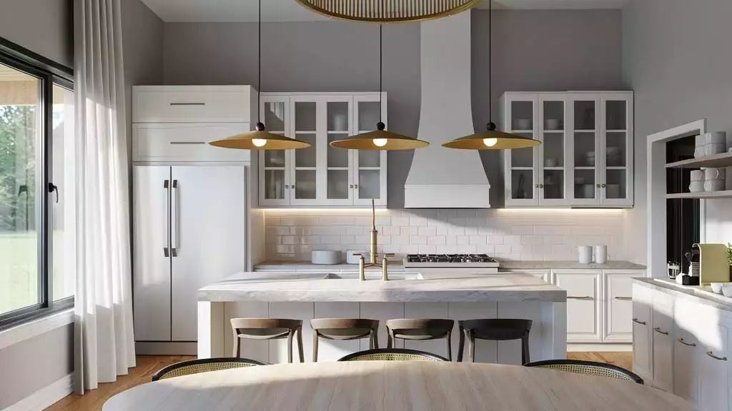 Gold Pendants, Subway Tile, and a Hood That Commands the Wall