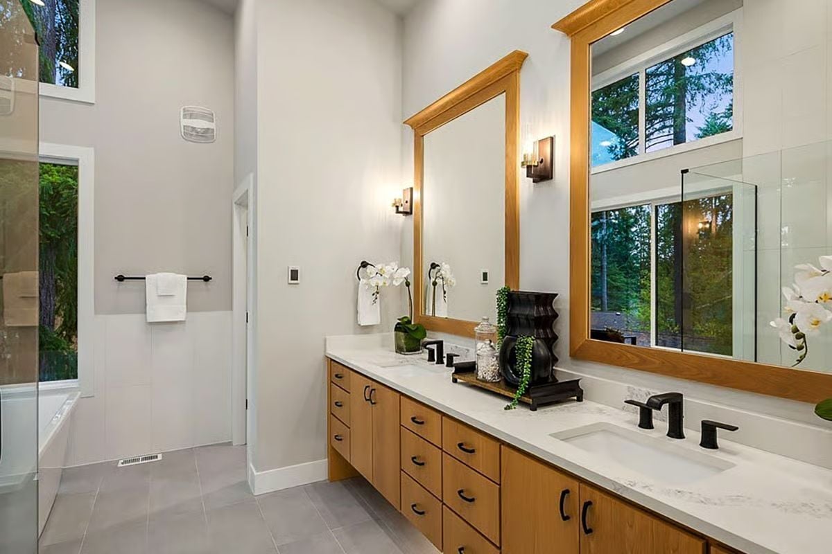 Floating Vanity, Orchids, and Matte Black Faucets That Don't Ask for Attention