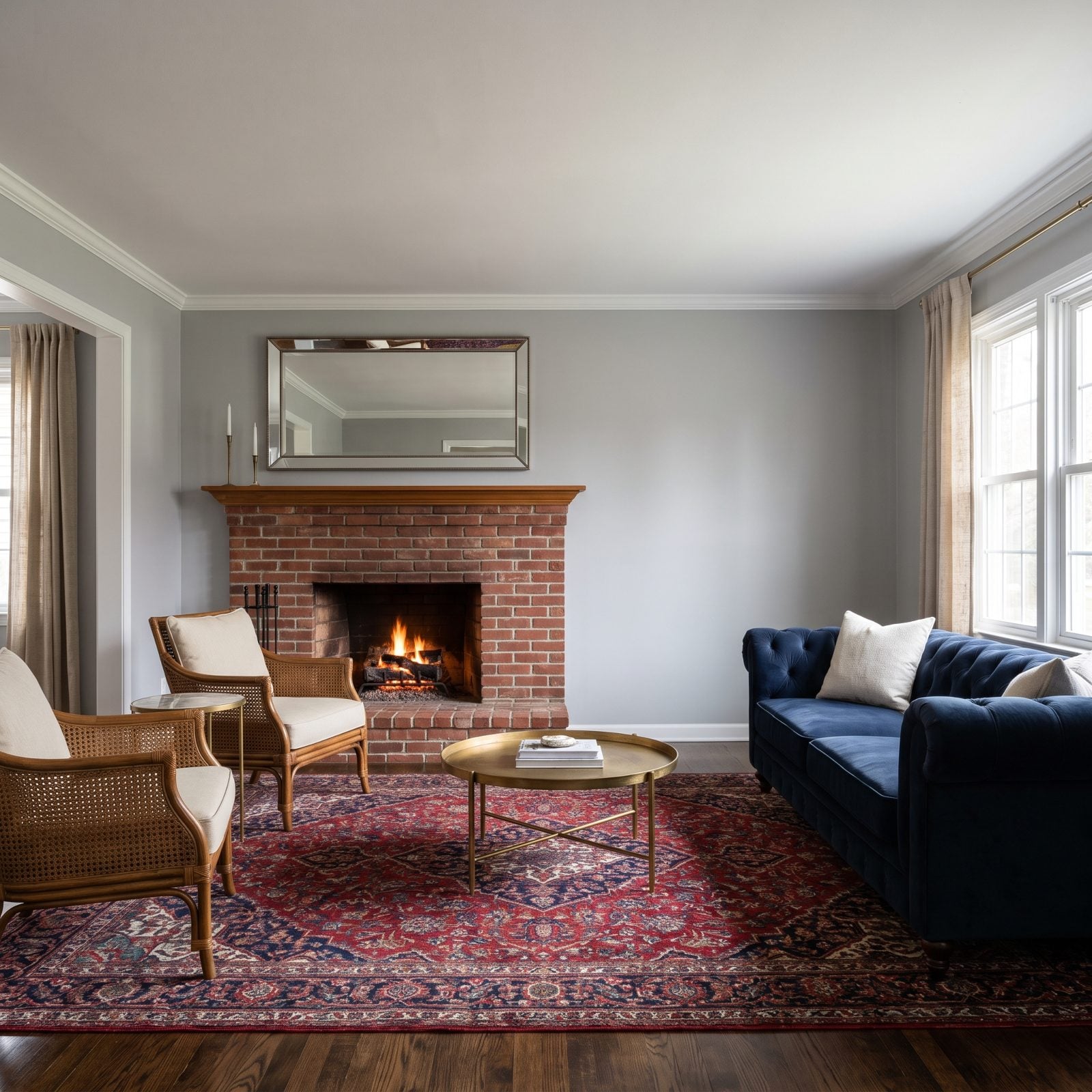 The Mirror That Makes an Off-Center Fireplace More Obvious