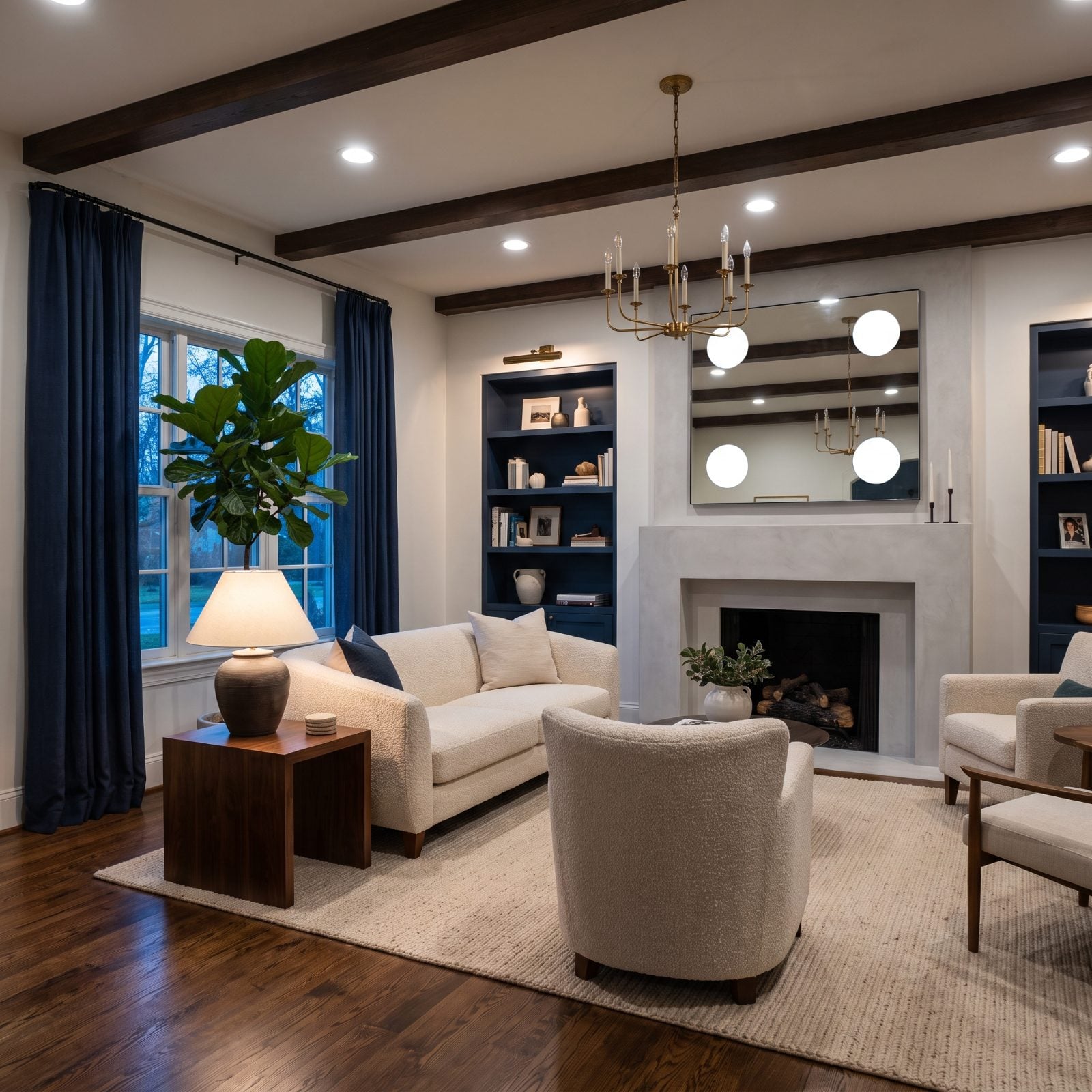 The Mirror Reflecting Recessed Lights as Harsh White Dots