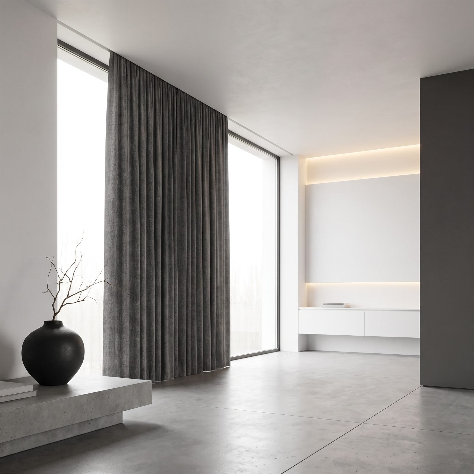 Modern Room With a Recessed Ceiling Curtain Track