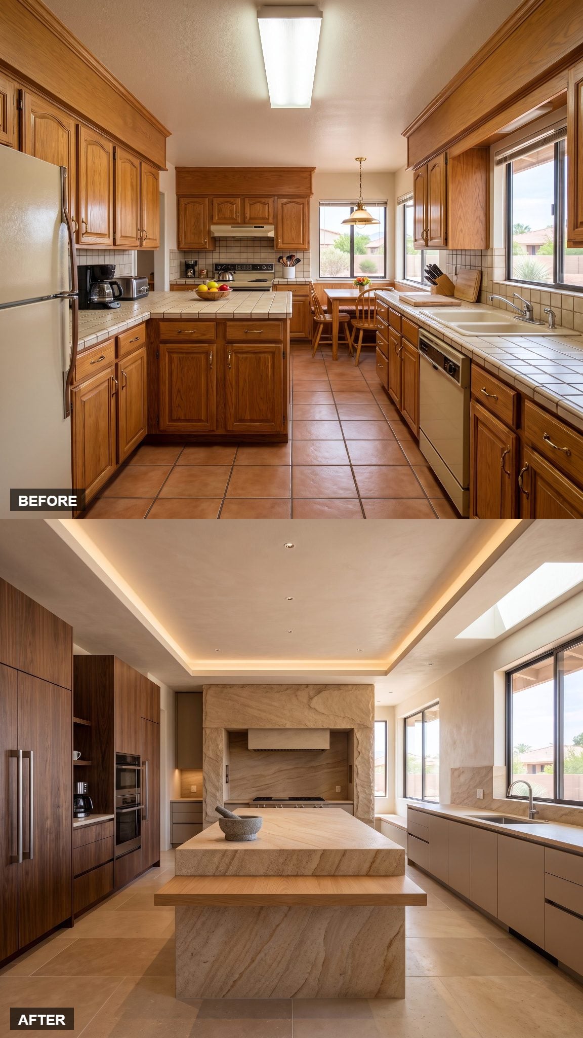 Monolithic Sandstone Kitchen With Nothing on the Counters